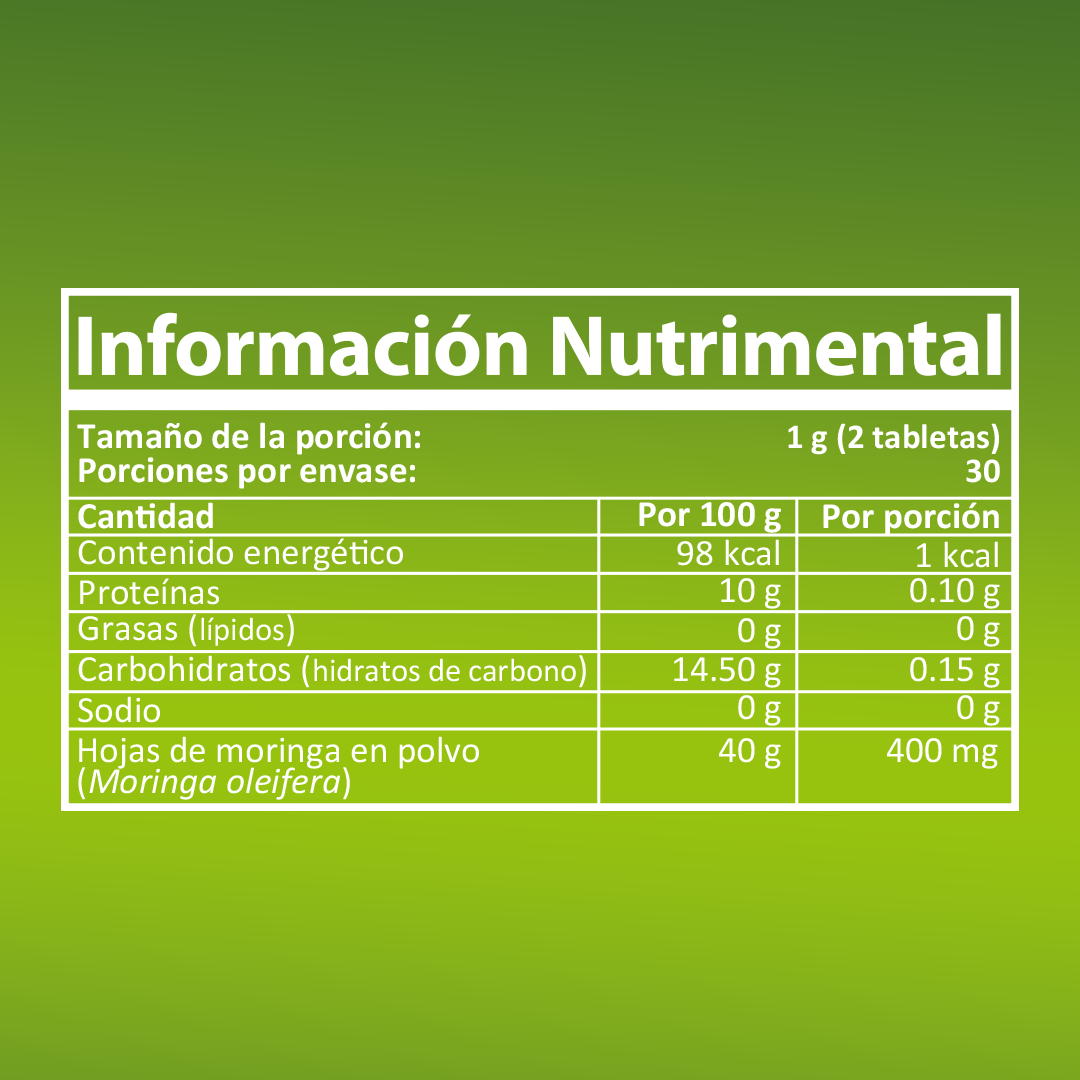 SUPLEBIEN MORI-VTL Tabletas Moringa. Frasco con 60 Tabletas de 500 mg c/u