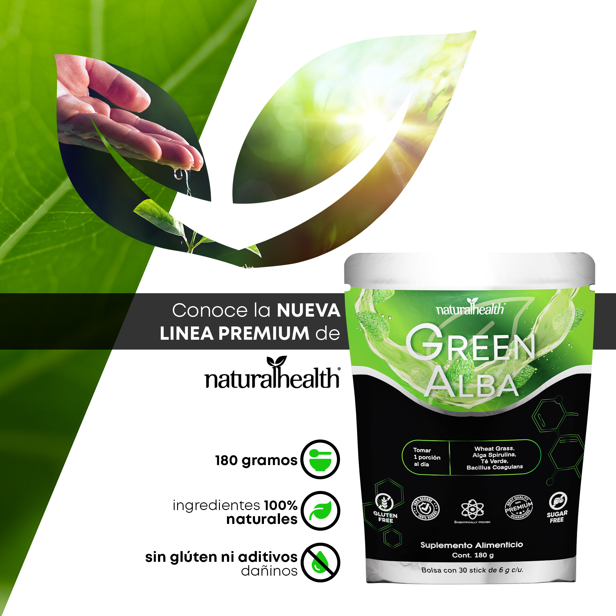 Green Alba | Mezcla de greens + Lactobacilos, Alga Espirulina, Clorofila y Vitamina D3