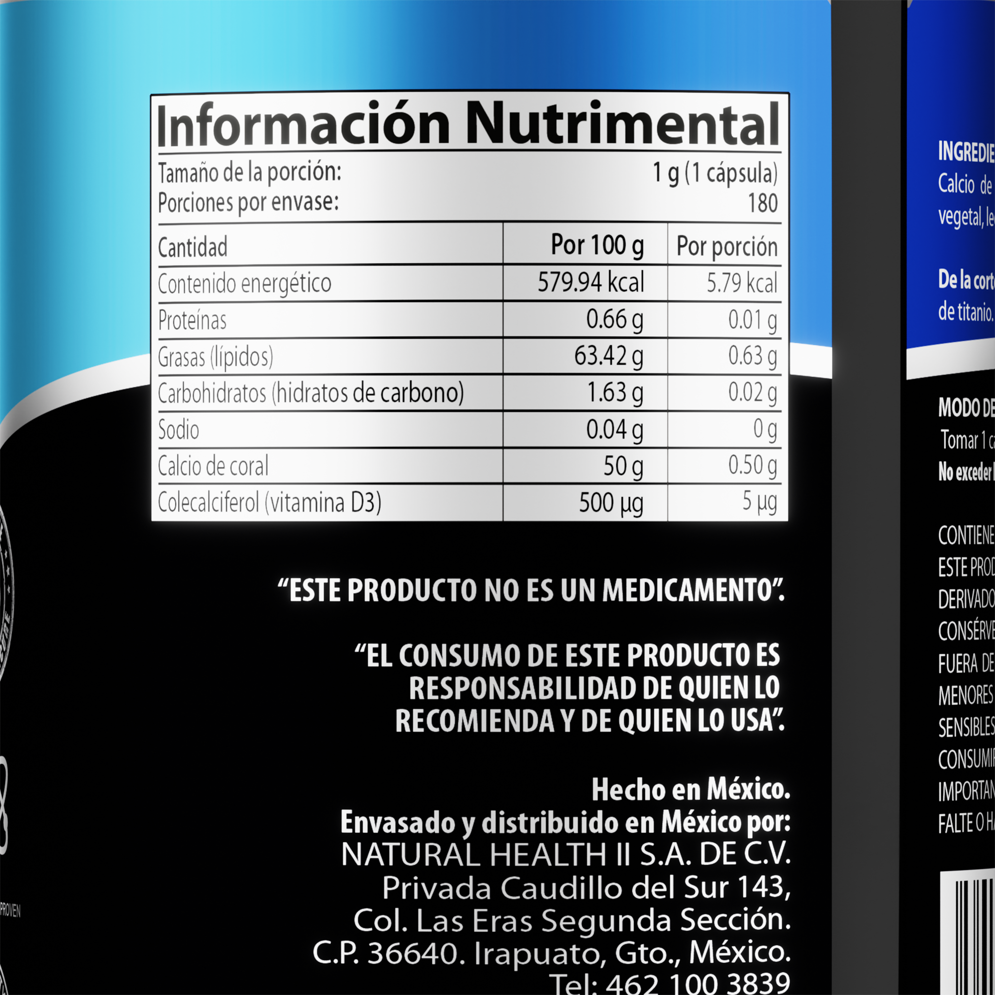 Calcio de Coral + Vitamina D3 | 180 cápsulas