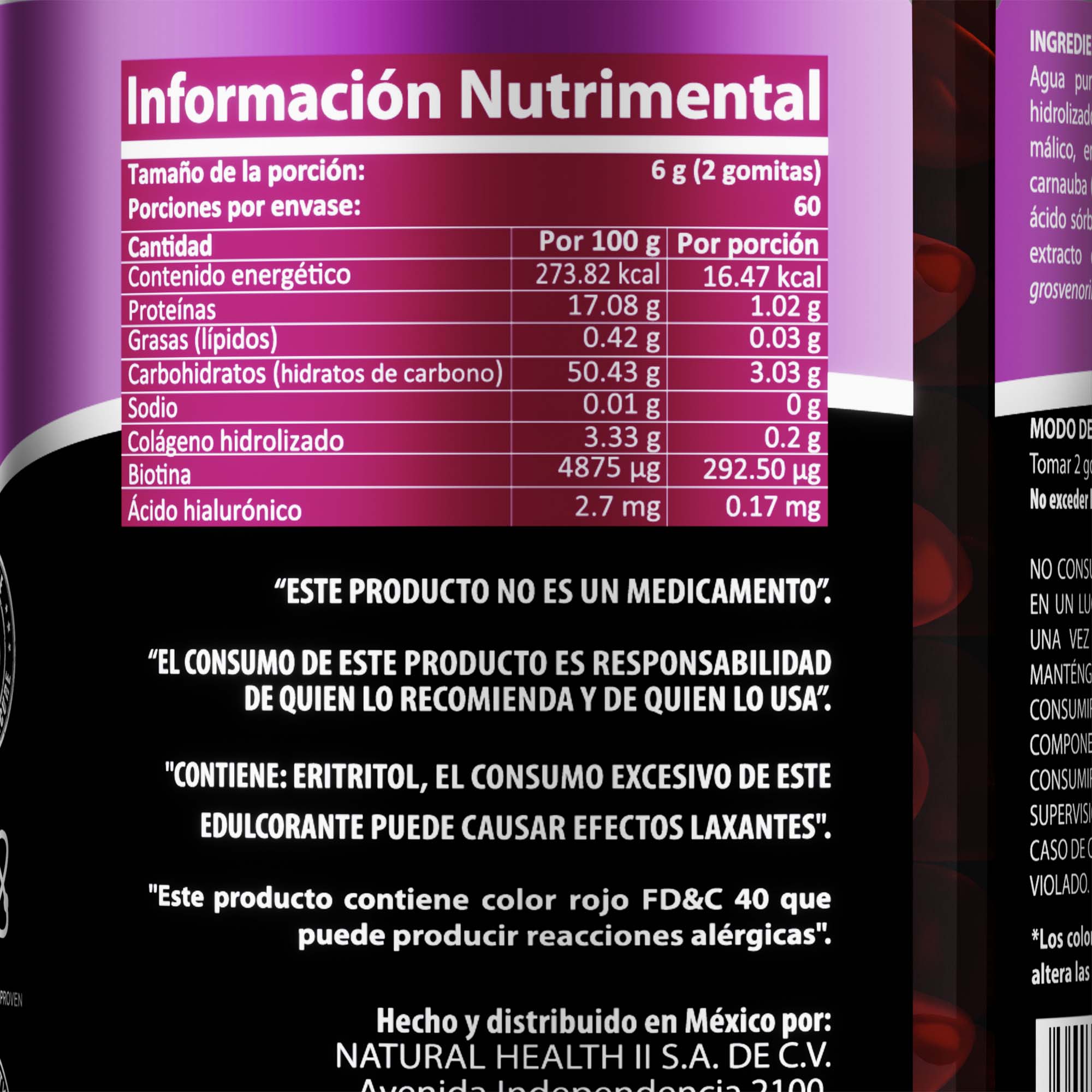 Colágeno en Gomitas | + Ácido Hialurónico y Biotina | 120 gomitas | Sabor fresa