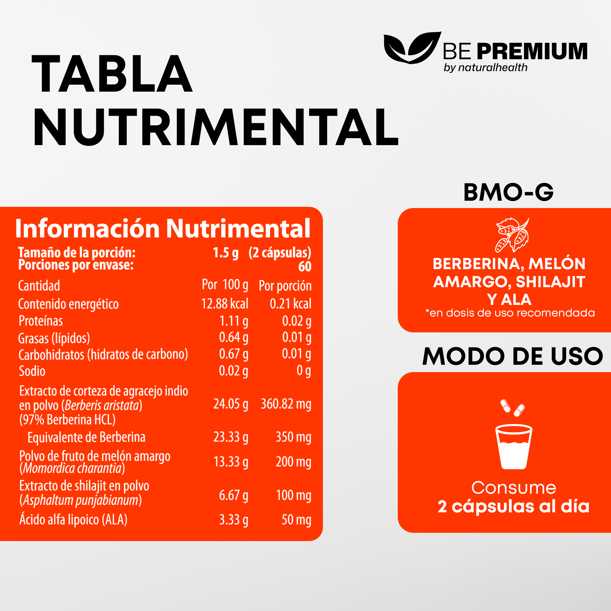 Berberina HCL al 97% con Melón Amargo, Shilajit y ALA | 120 Cápsulas | Suplemento Alimenticio para Soporte Natural