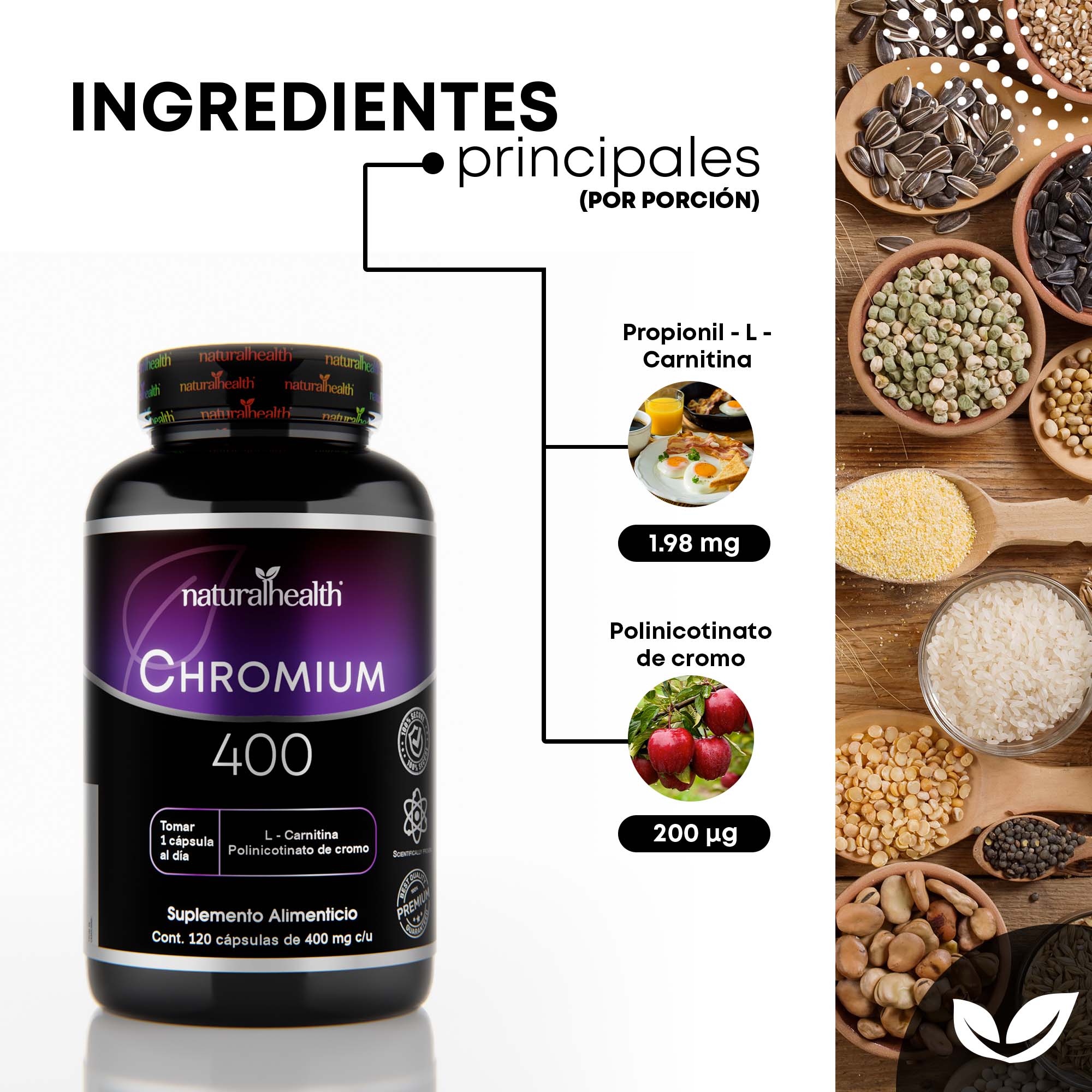 Dinamize 400 | Pre-entreno natural con L-Carnitina, CLA, Té Verde, Cafeína y Picolinato de Cromo | 120 cápsulas