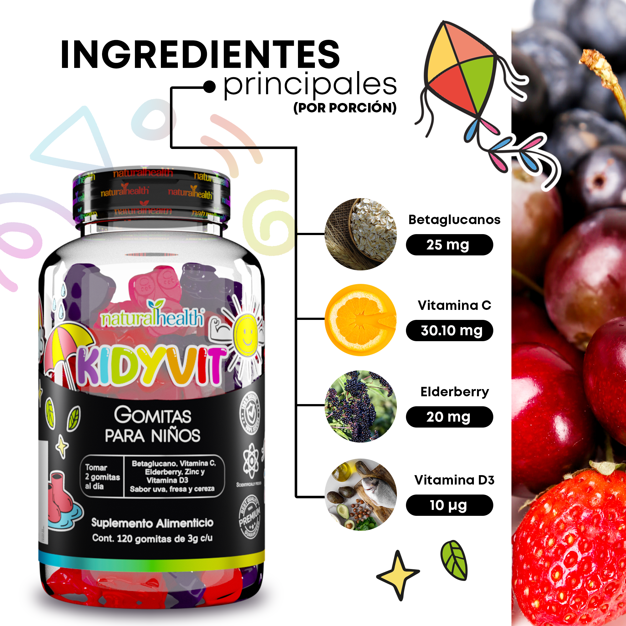 Línea KIDS: Kidyvit | Vitamina C, Elderberry, Zinc y Vitamina D3