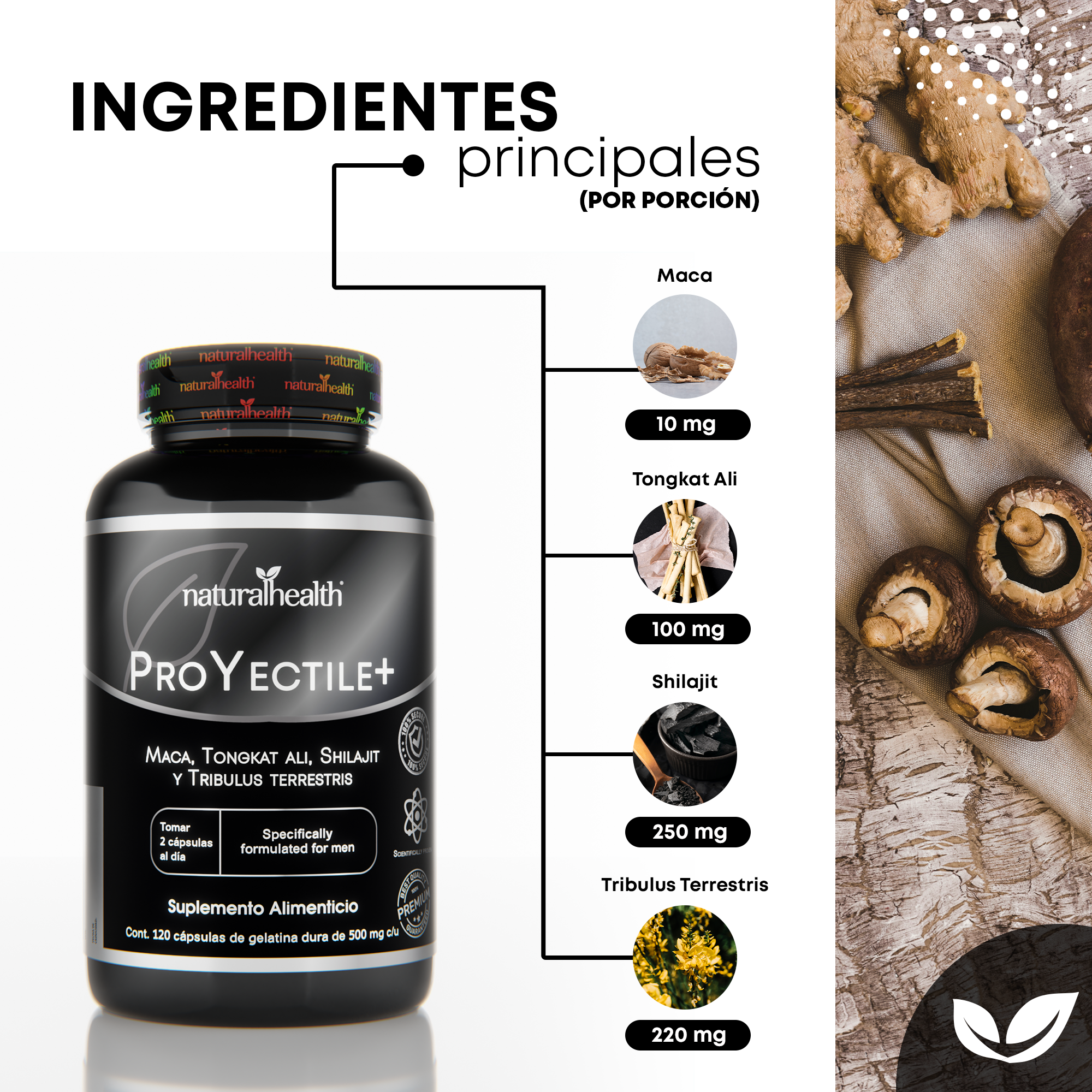 Proyectile+ | Suplemento para Hombre | Maca, Shilajit y Tribulus terrestris