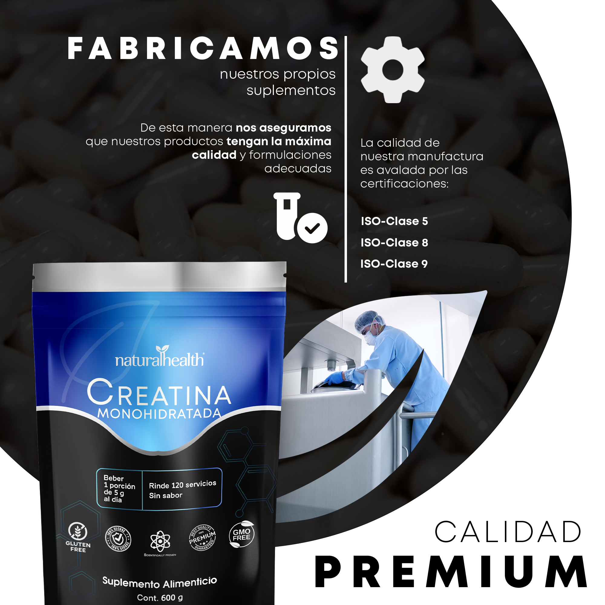 Creatina Monohidratada | Alta pureza | 120 servicios