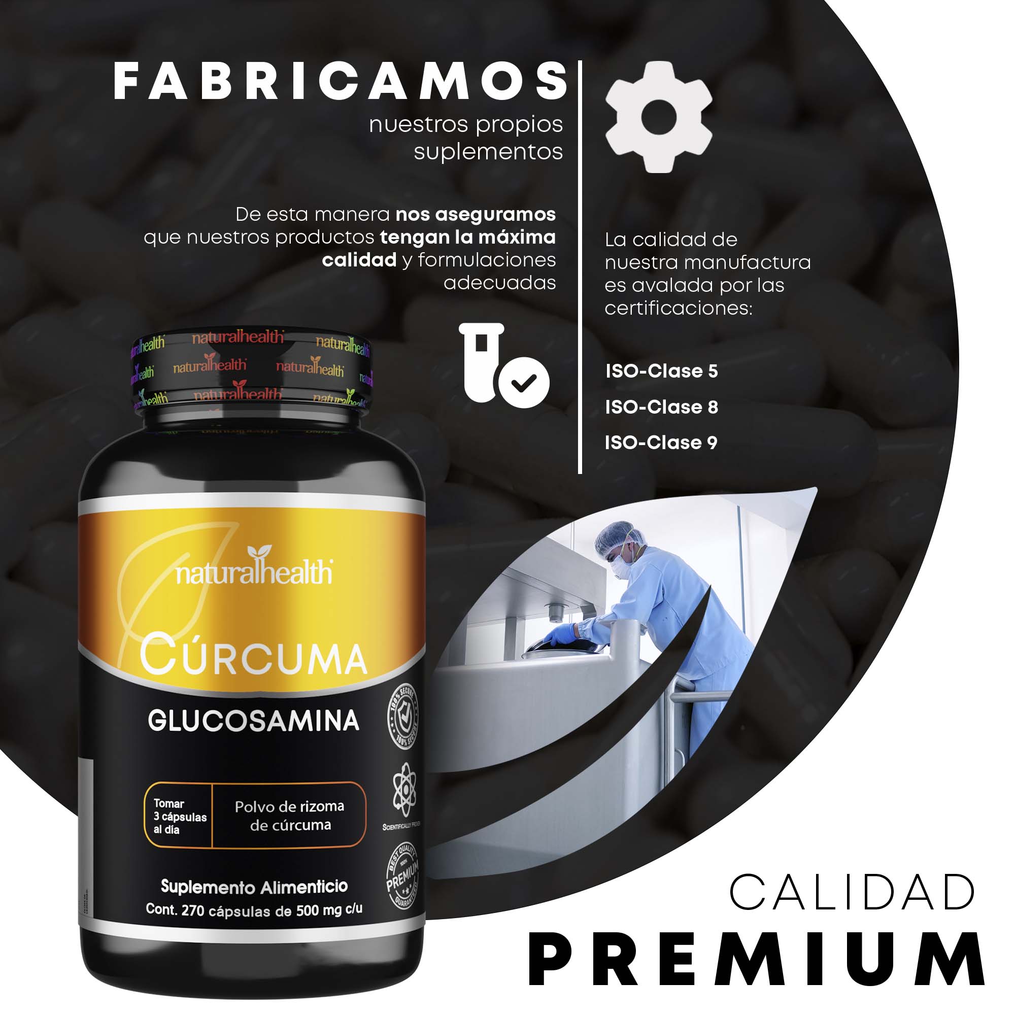 Cúrcuma + Glucosamina | 270 cápsulas | Polvo de rizoma de Cúrcuma Natural