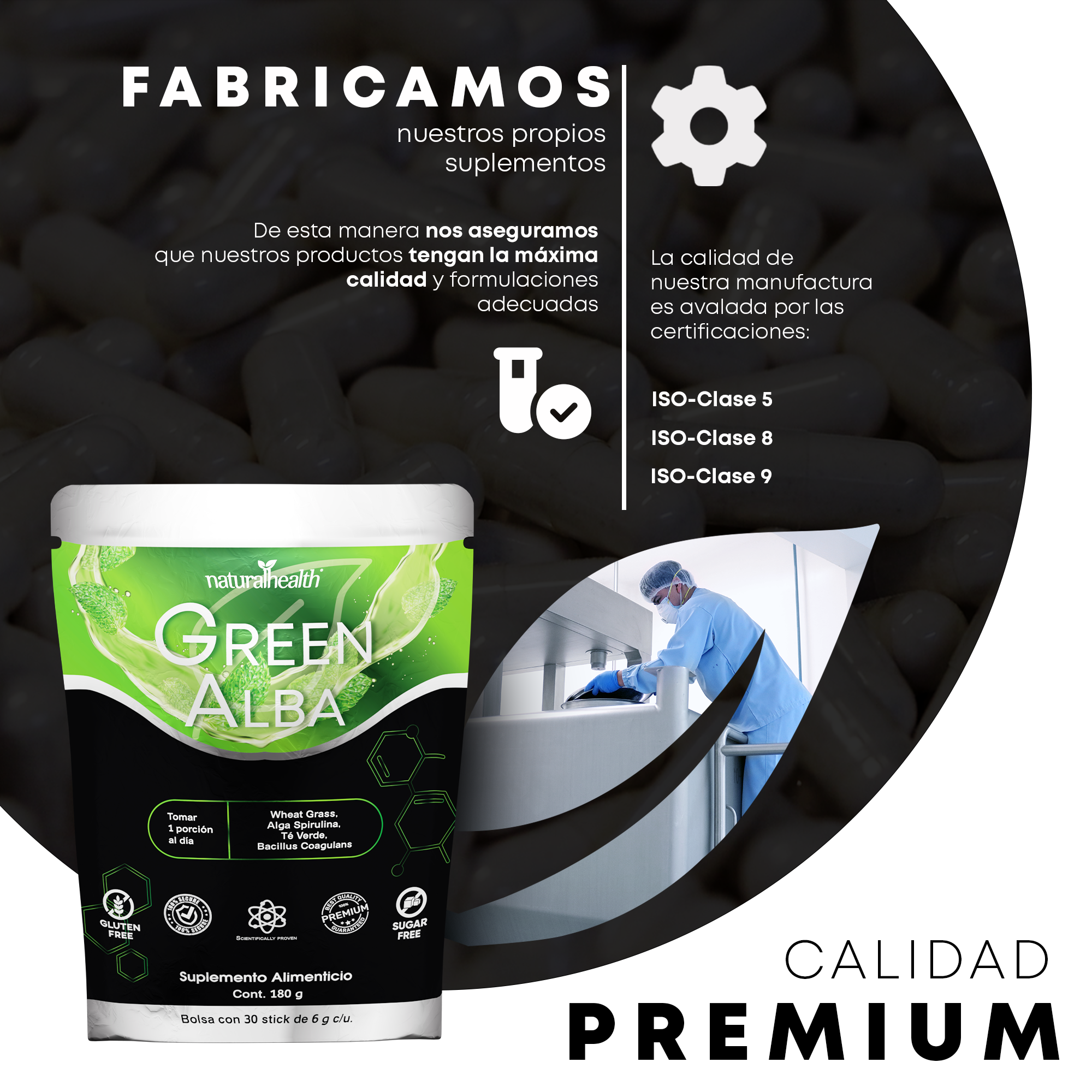 Green Alba | Mezcla de greens + Lactobacilos, Alga Espirulina, Clorofila y Vitamina D3