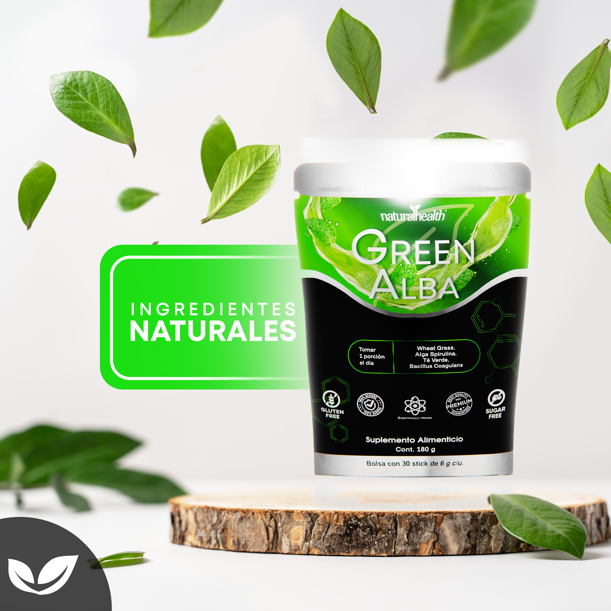 Green Alba | Mezcla de greens + Lactobacilos, Alga Espirulina, Clorofila y Vitamina D3