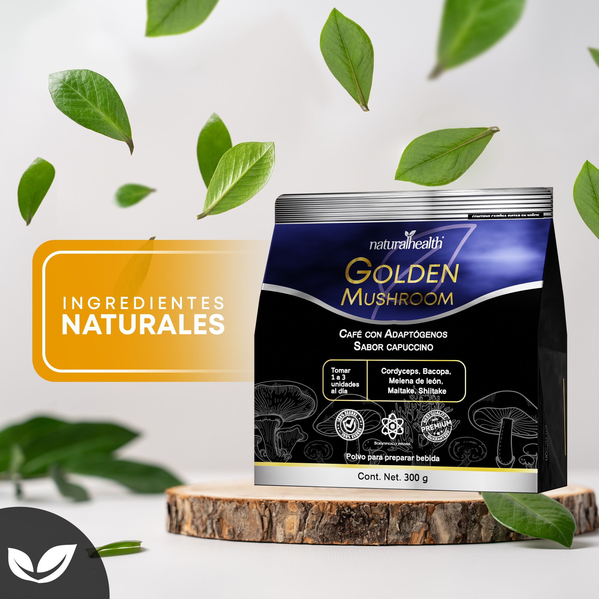 Golden Mushroom | Café con Melena de León, Maitake, Shiitake, Cordyceps y Bacopa