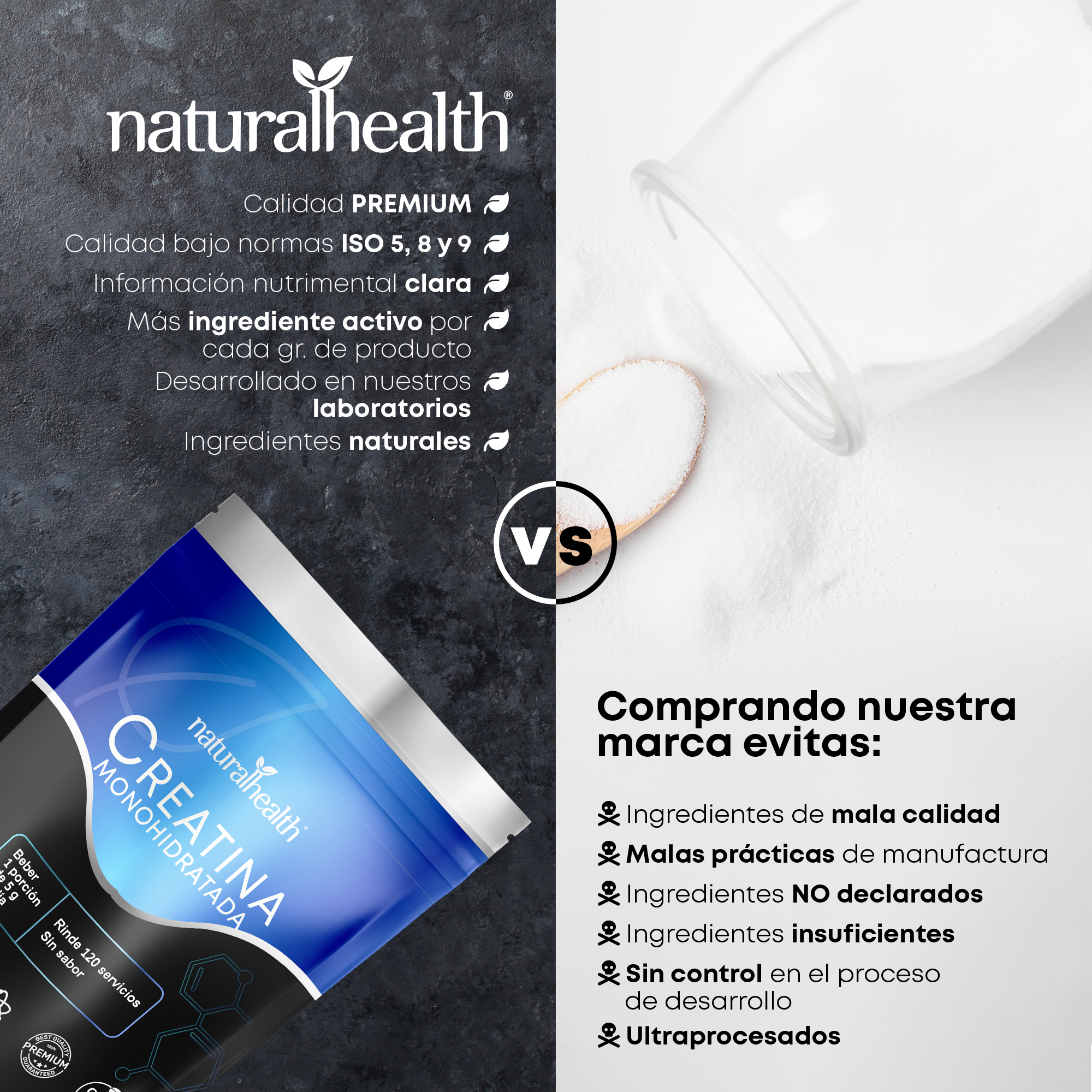 Creatina Monohidratada | Alta pureza | 120 servicios