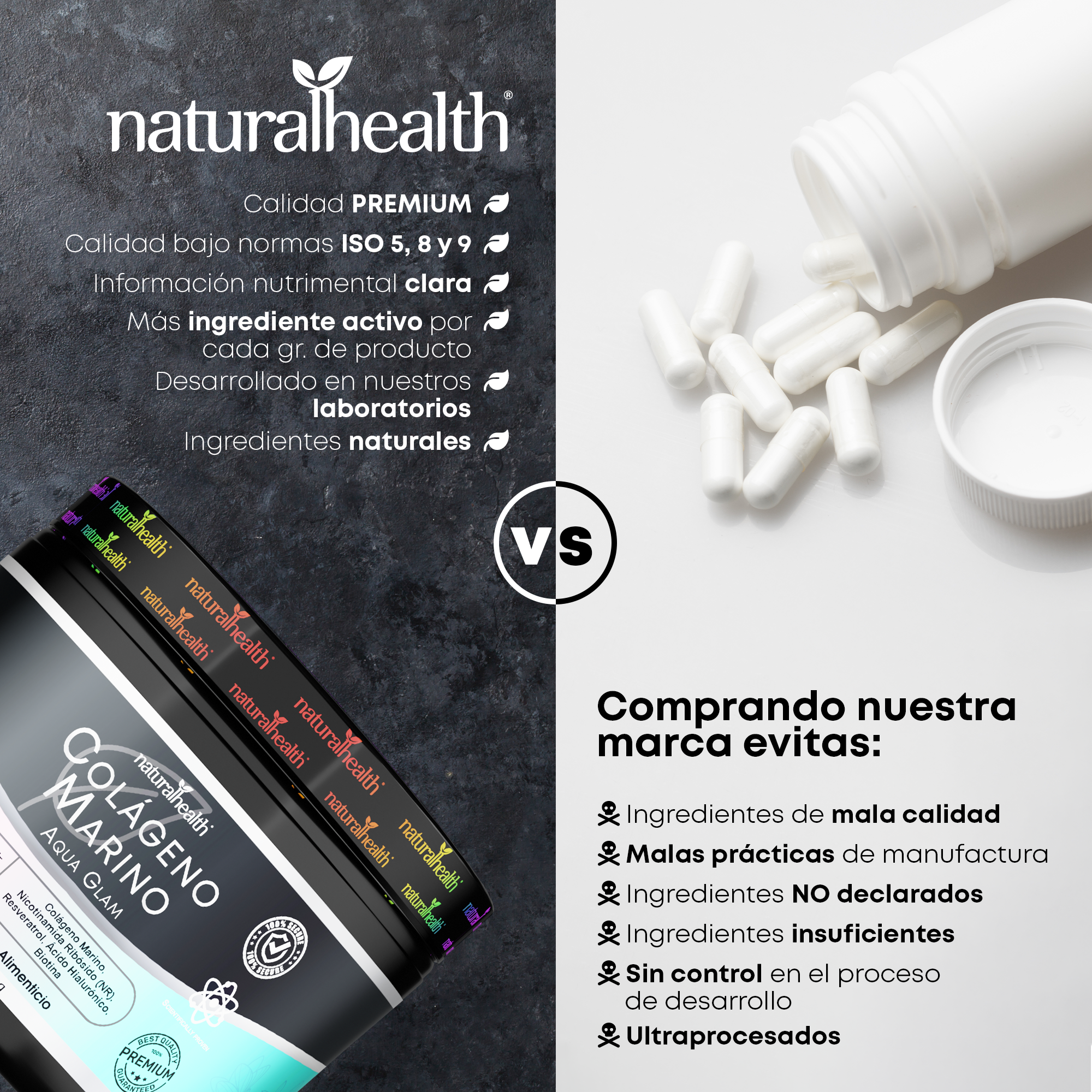 Aqua Glam | Colágeno marino con Resveratrol, NR, Vitaminas, Biotina y Ácido Hialurónico