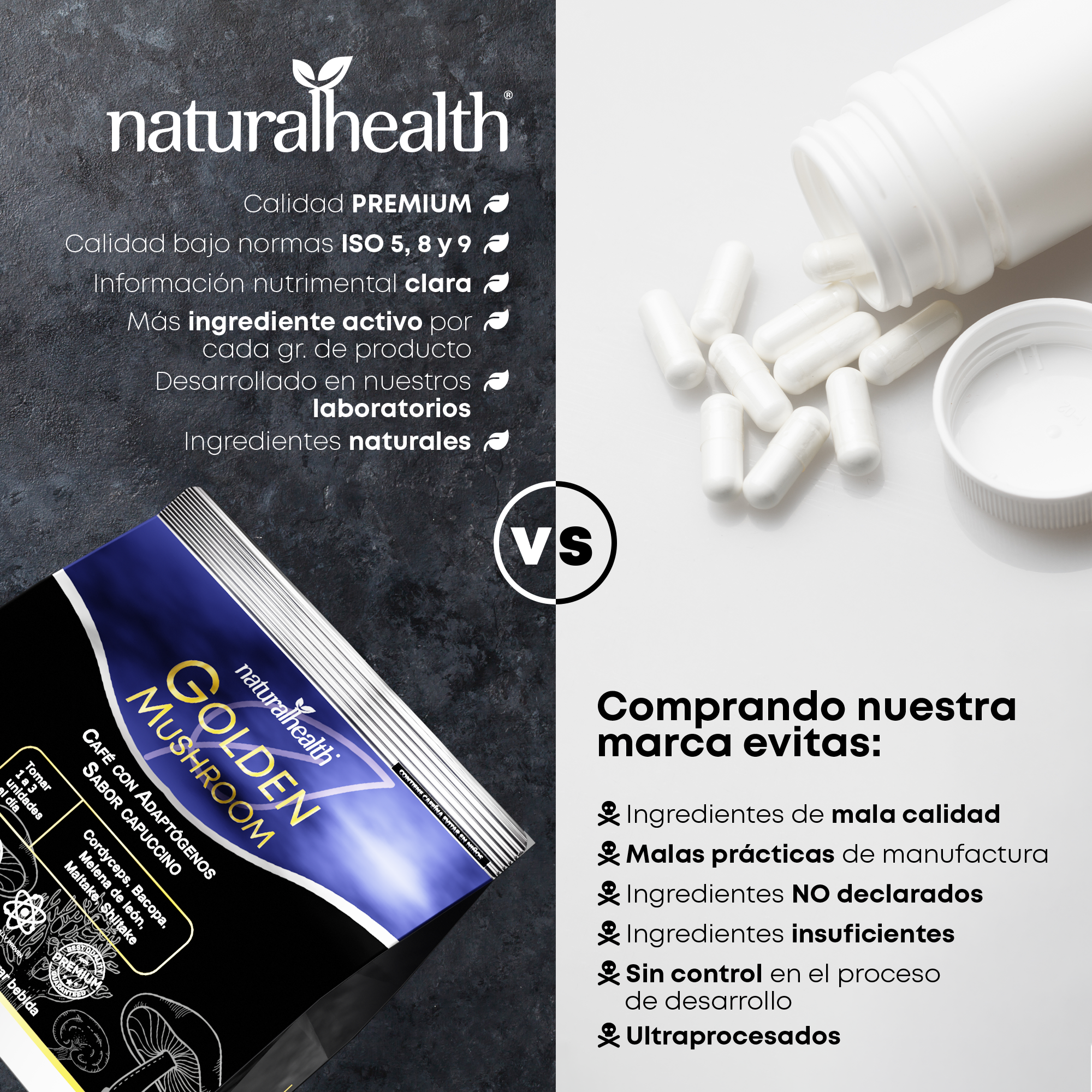 Golden Mushroom | Café con Melena de León, Maitake, Shiitake, Cordyceps y Bacopa