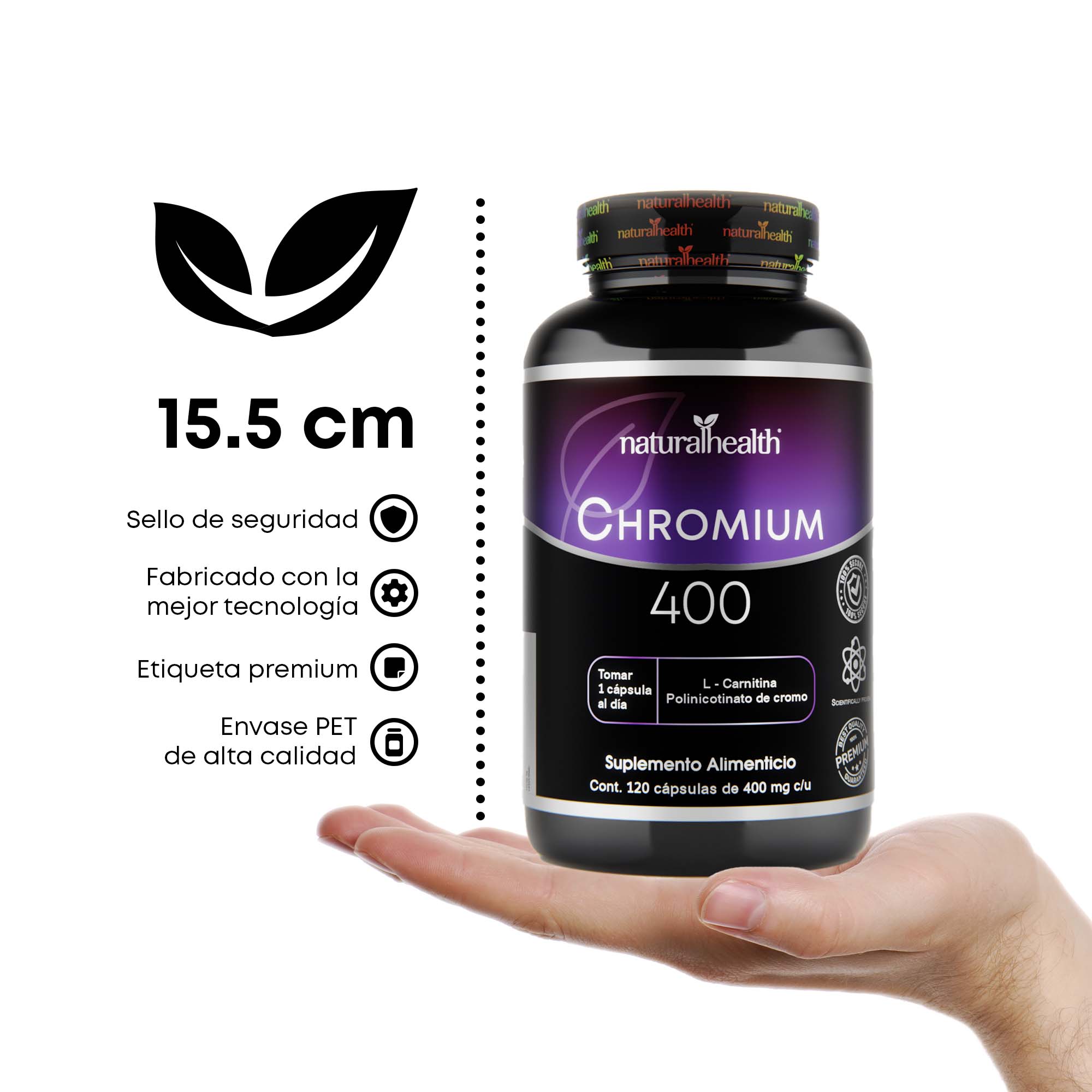 Dinamize 400 | Pre-entreno natural con L-Carnitina, CLA, Té Verde, Cafeína y Picolinato de Cromo | 120 cápsulas