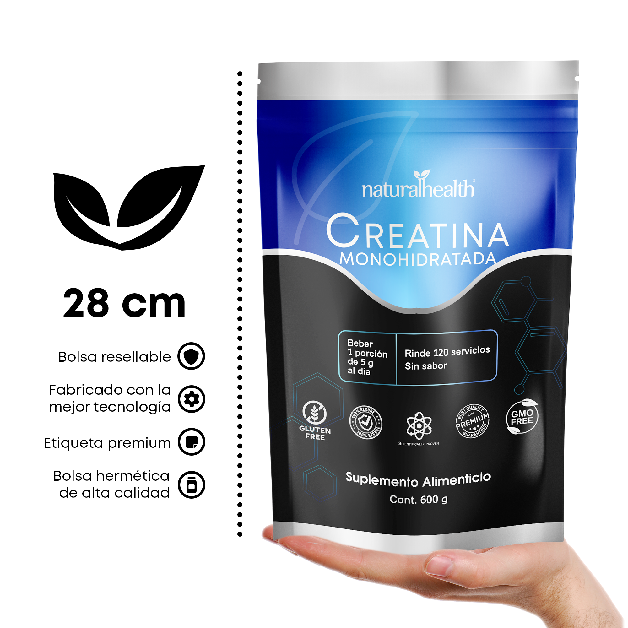 Creatina Monohidratada | Alta pureza | 120 servicios