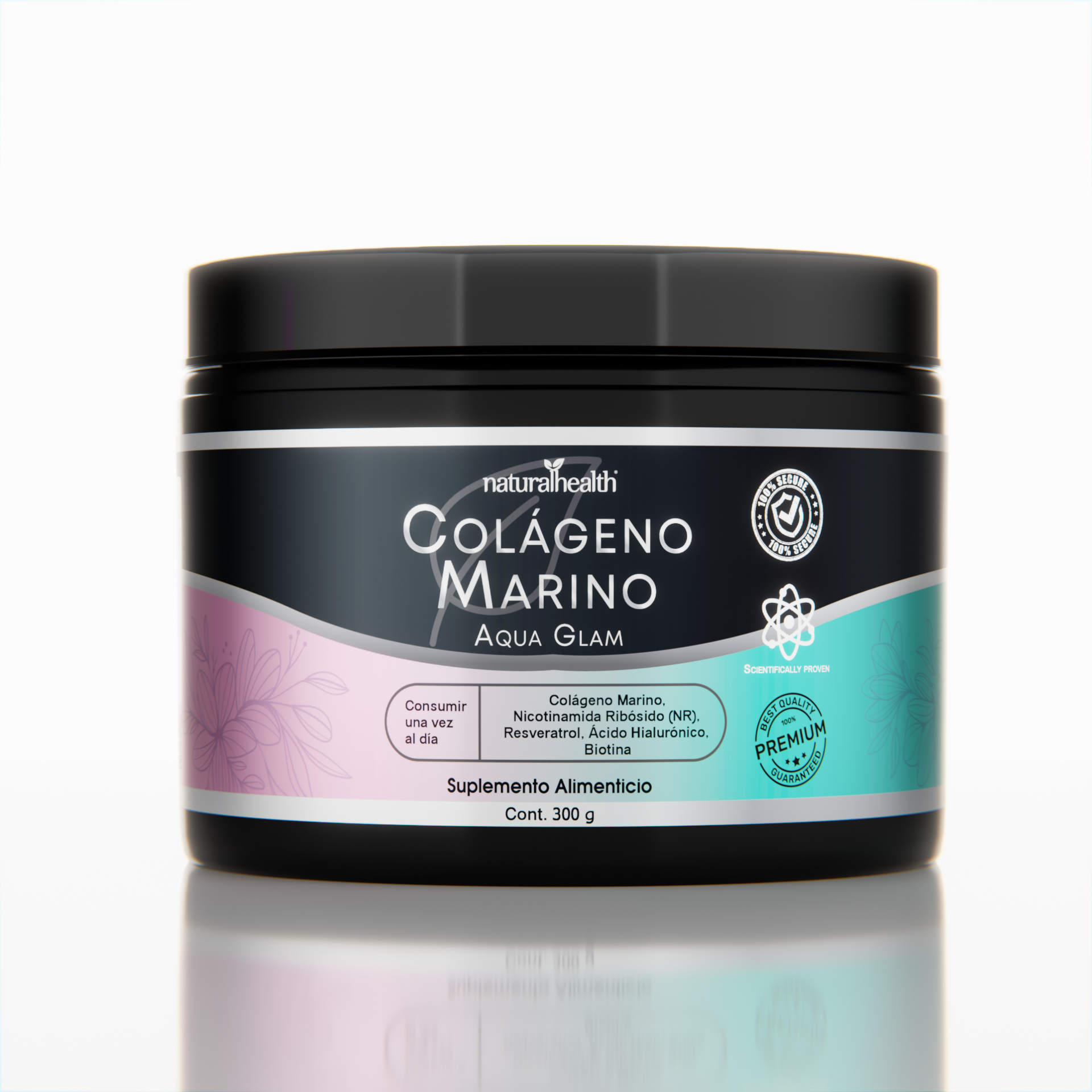 Aqua Glam | Colágeno marino con Resveratrol, NR, Vitaminas, Biotina y Ácido Hialurónico