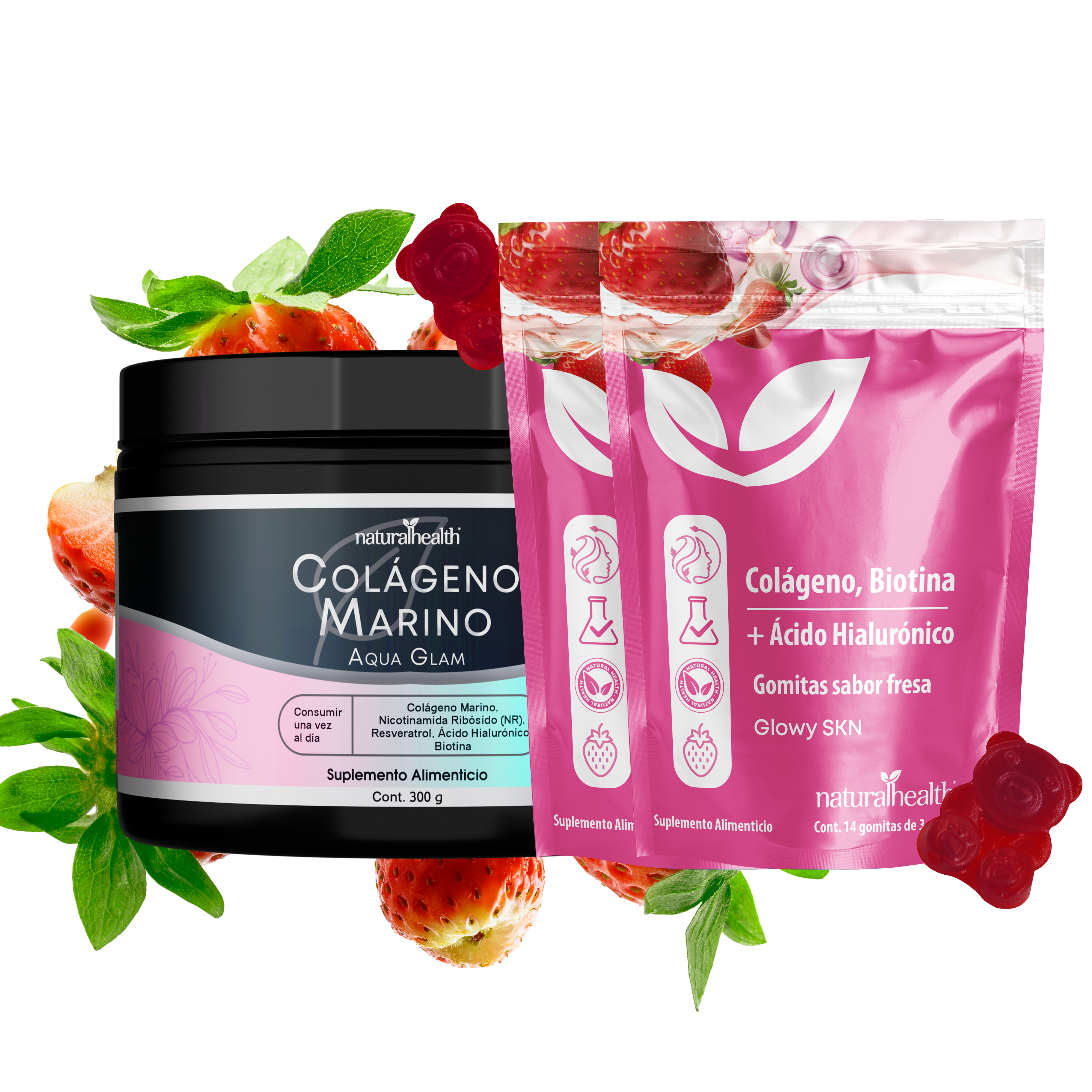 Aqua Glam | Colágeno marino con Resveratrol, NR, Vitaminas, Biotina y Ácido Hialurónico