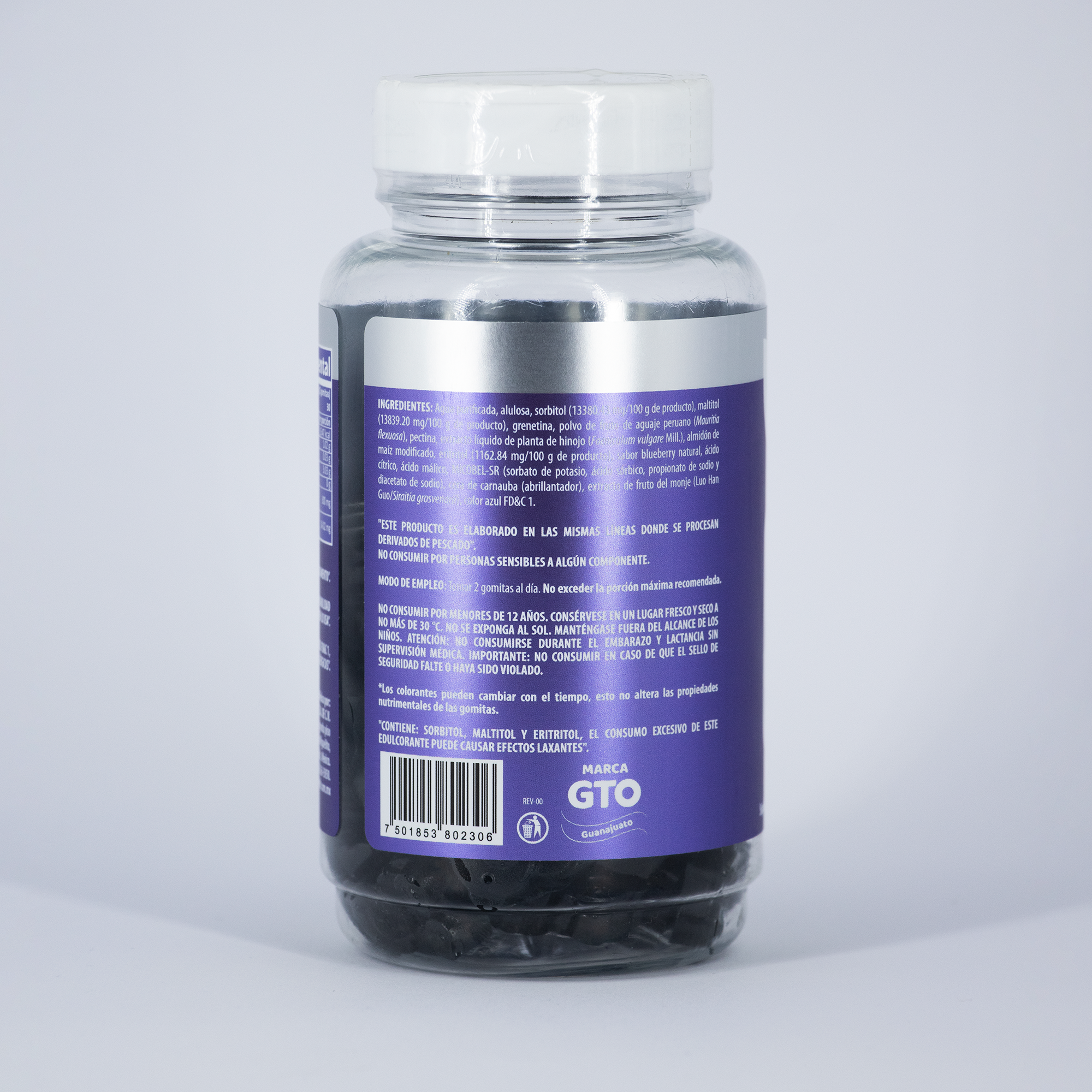 Aguaje Peruano Gomitas | Sin Azúcar, Sin Gluten, Sin GMO | Enriquecidas con Hinojo. Sabor blueberry 60 gomitas