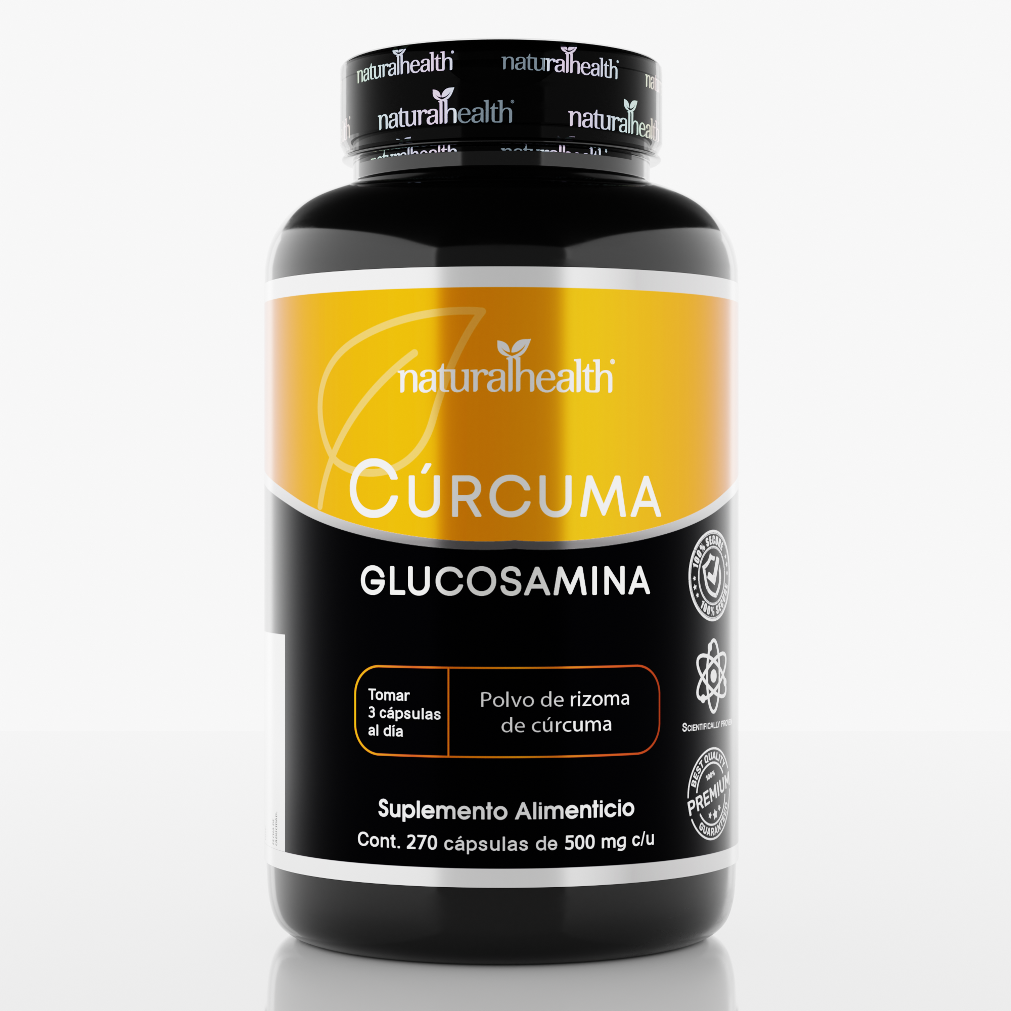 Cúrcuma + Glucosamina | 270 cápsulas | Polvo de rizoma de Cúrcuma Natural