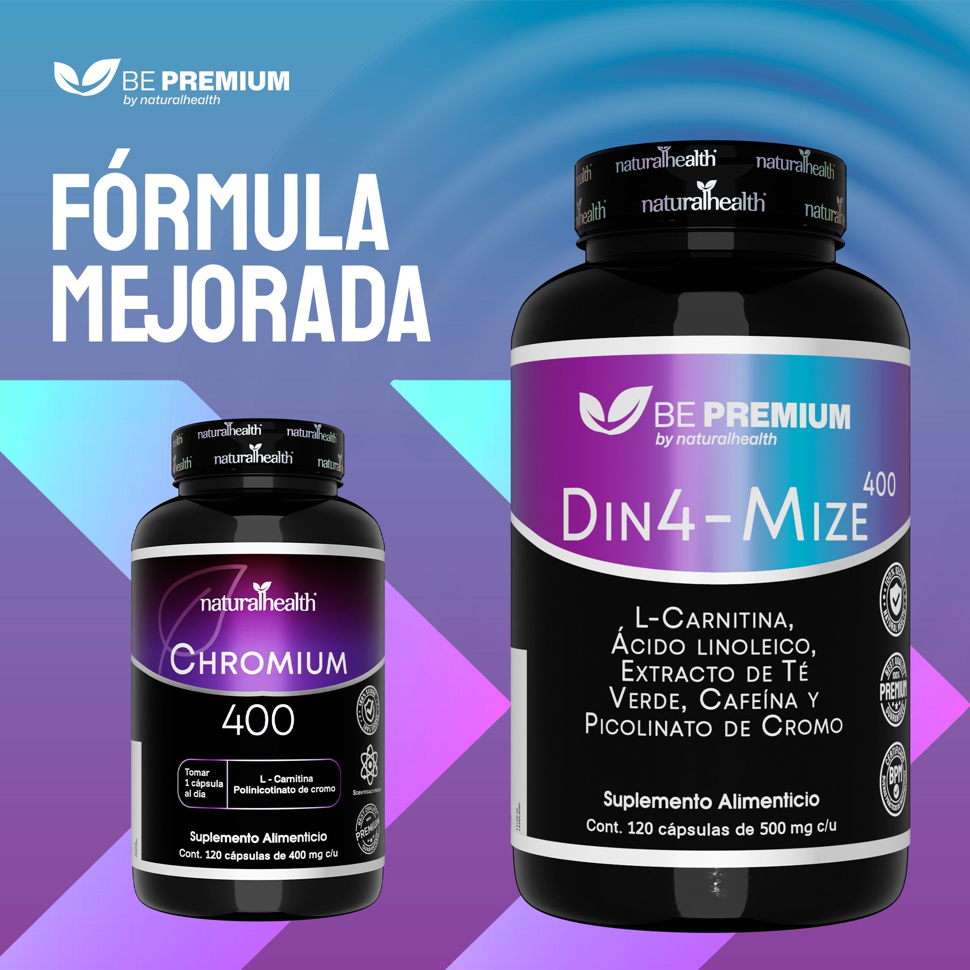 Dinamize 400 | Pre-entreno natural con L-Carnitina, CLA, Té Verde, Cafeína y Picolinato de Cromo | 120 cápsulas