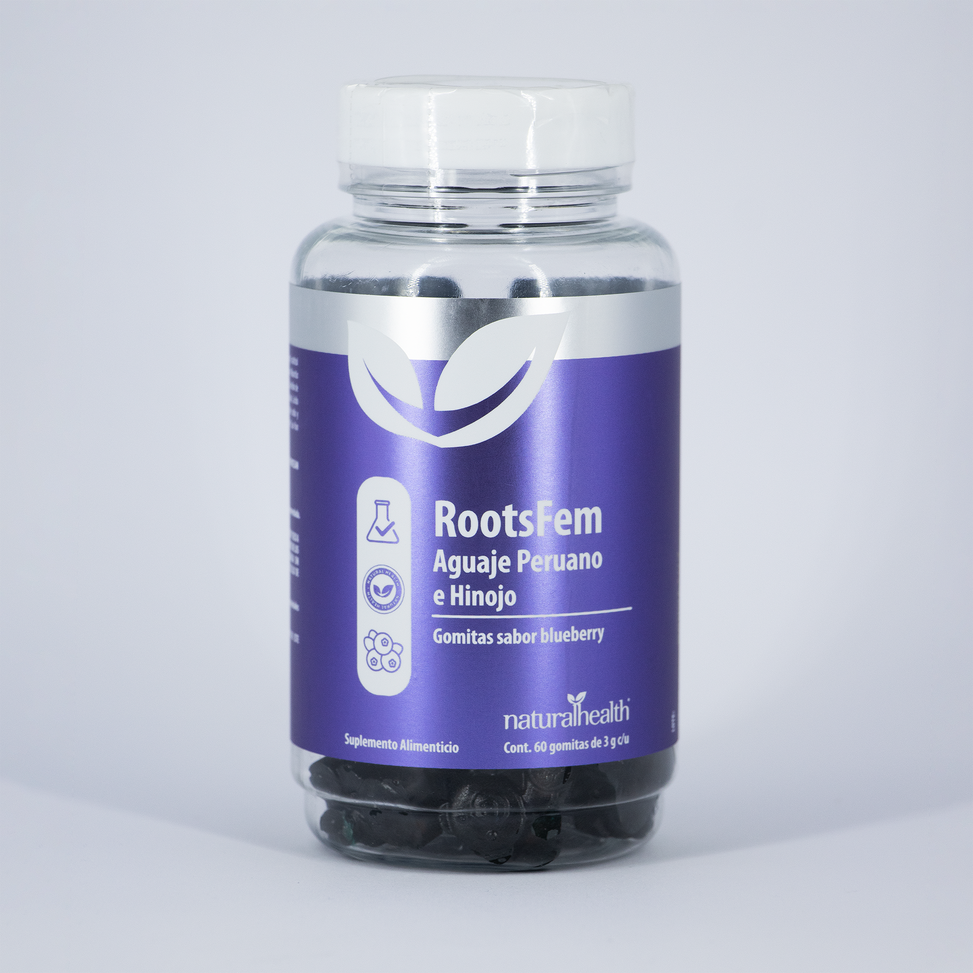 Aguaje Peruano Gomitas | Sin Azúcar, Sin Gluten, Sin GMO | Enriquecidas con Hinojo. Sabor blueberry 60 gomitas