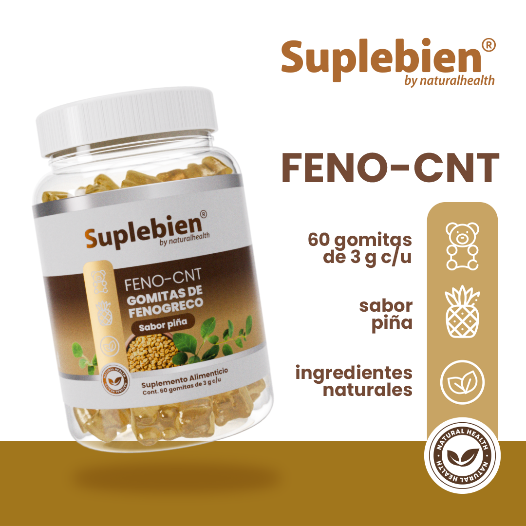 SUPLEBIEN FENO-CNT. Gomitas de Fenogreco Sabor Piña. 60 gomitas de 3 g c/u.