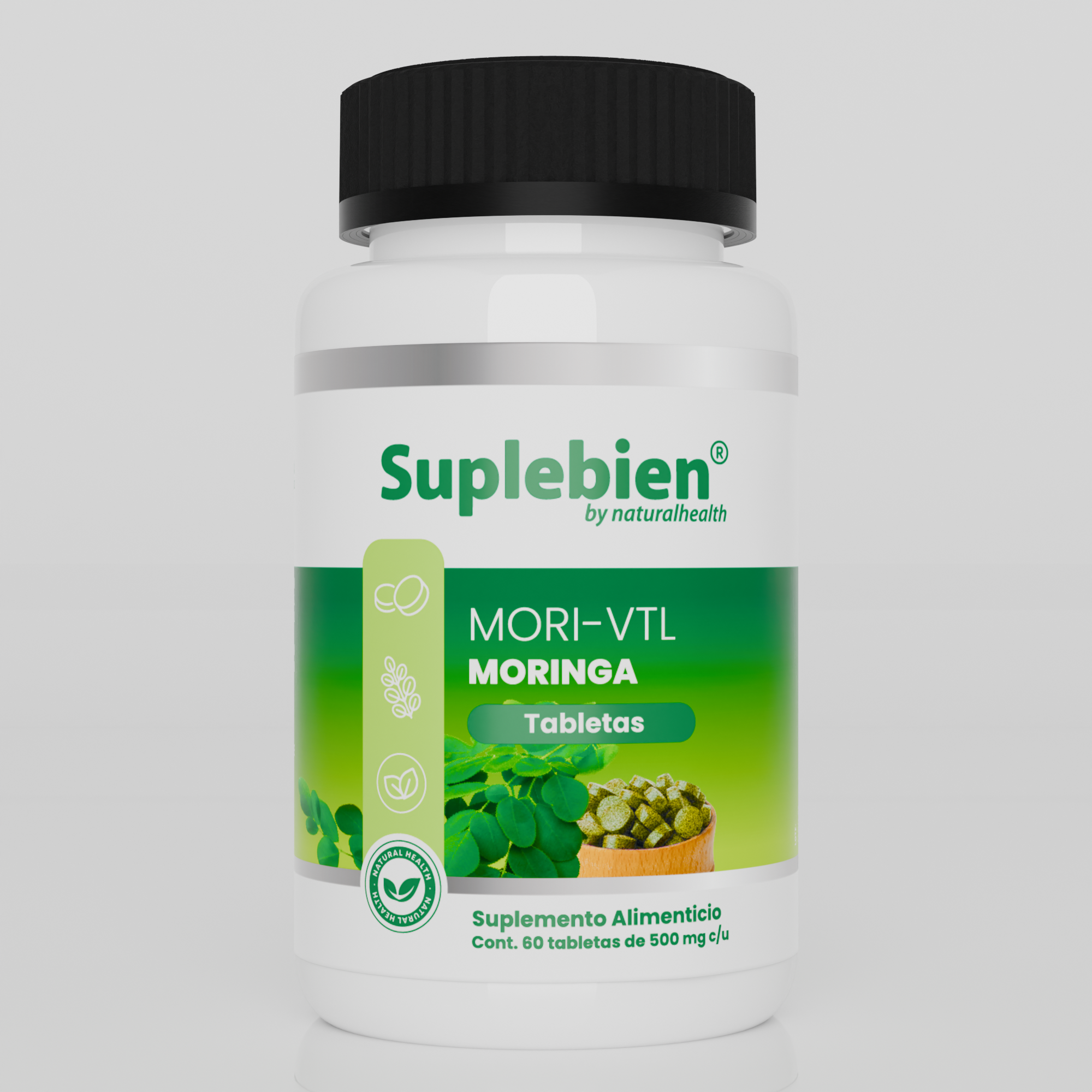 SUPLEBIEN MORI-VTL Tabletas Moringa. Frasco con 60 Tabletas de 500 mg c/u