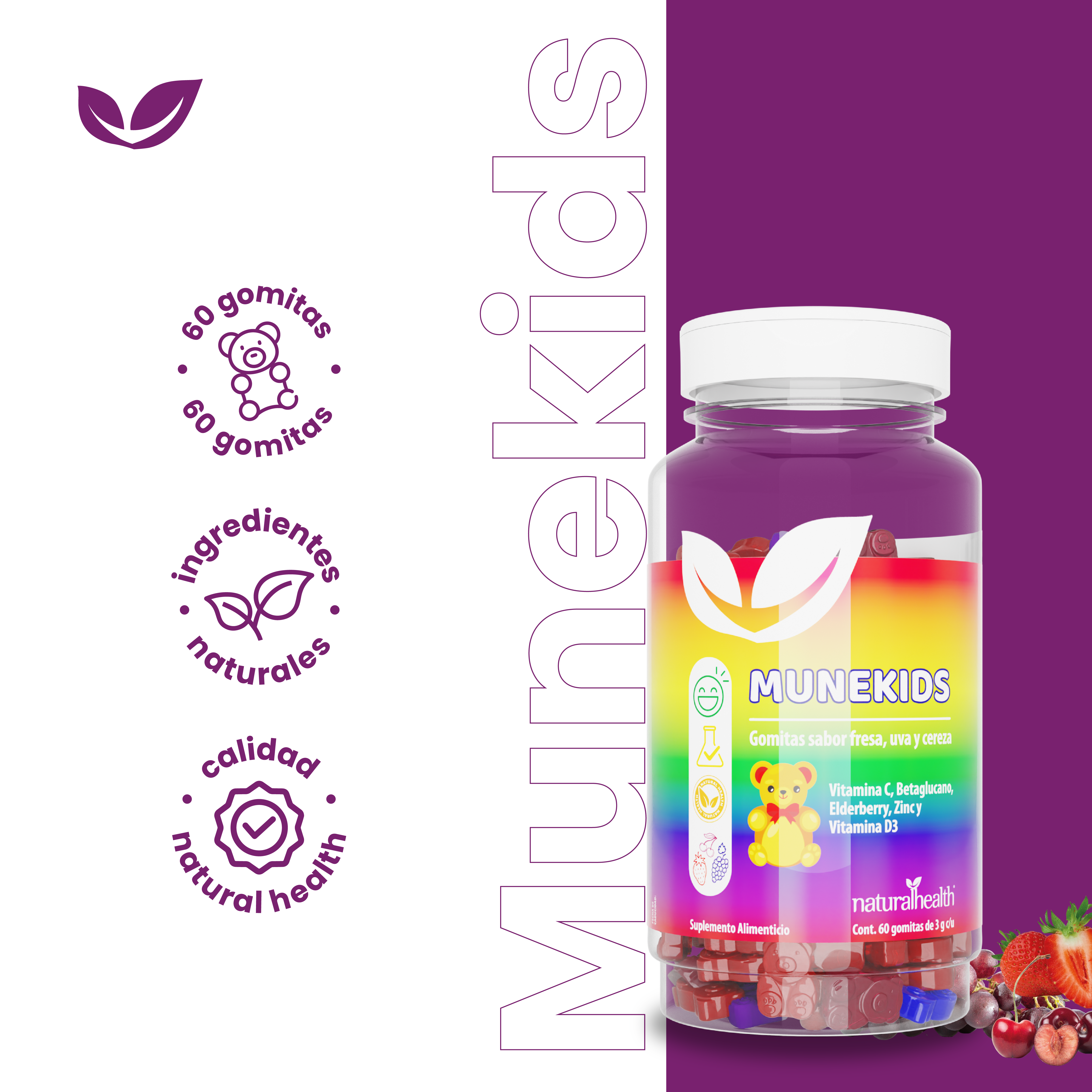 Gomitas MuneKIDS | Vitamina C, Betaglucano, Elderberry, Zinc y Vitamina D3