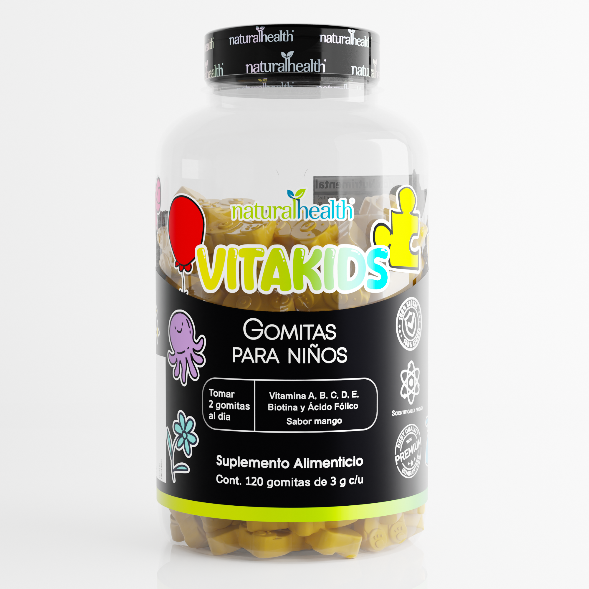 Línea KIDS: Vitakids | Vitamina A, B, C, D, E, Biotina y Ácido Fólico