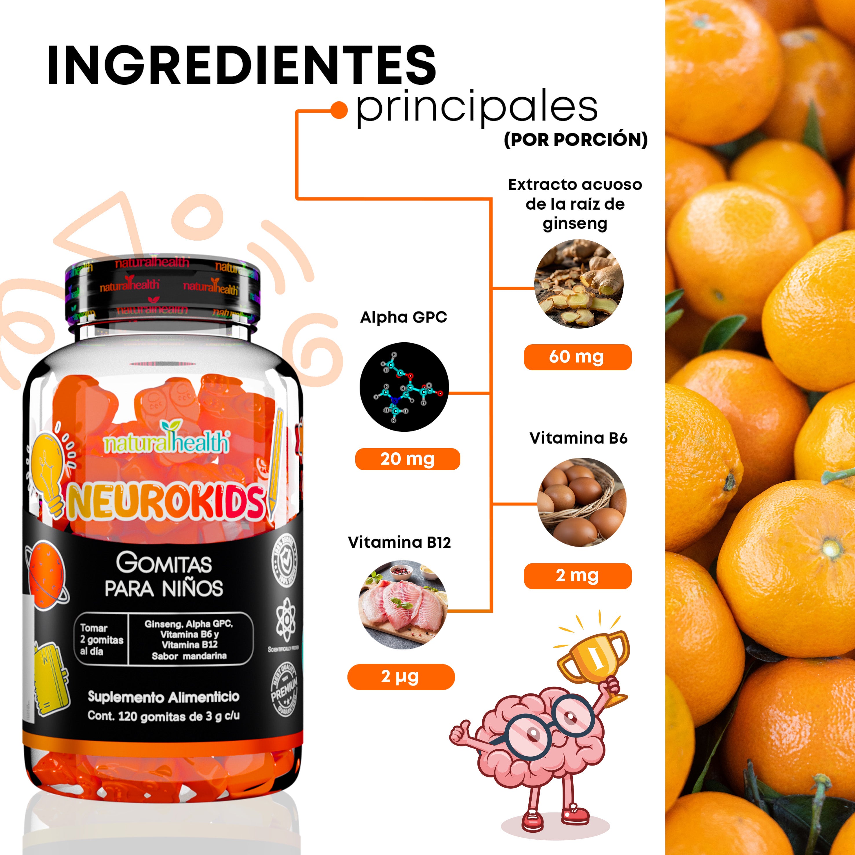 Línea KIDS: Neurokids | Ginseng, Alpha GPC, Vitamina B6 y Vitamina B12