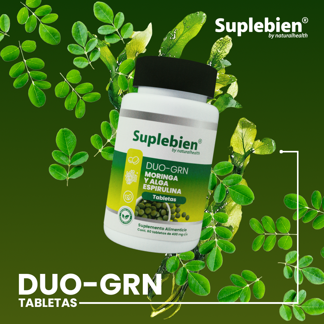 SUPLEBIEN DUO-GRN Tableta Moringa-Espirulina, Frasco con 60 Tabletas de 400 mg c/u