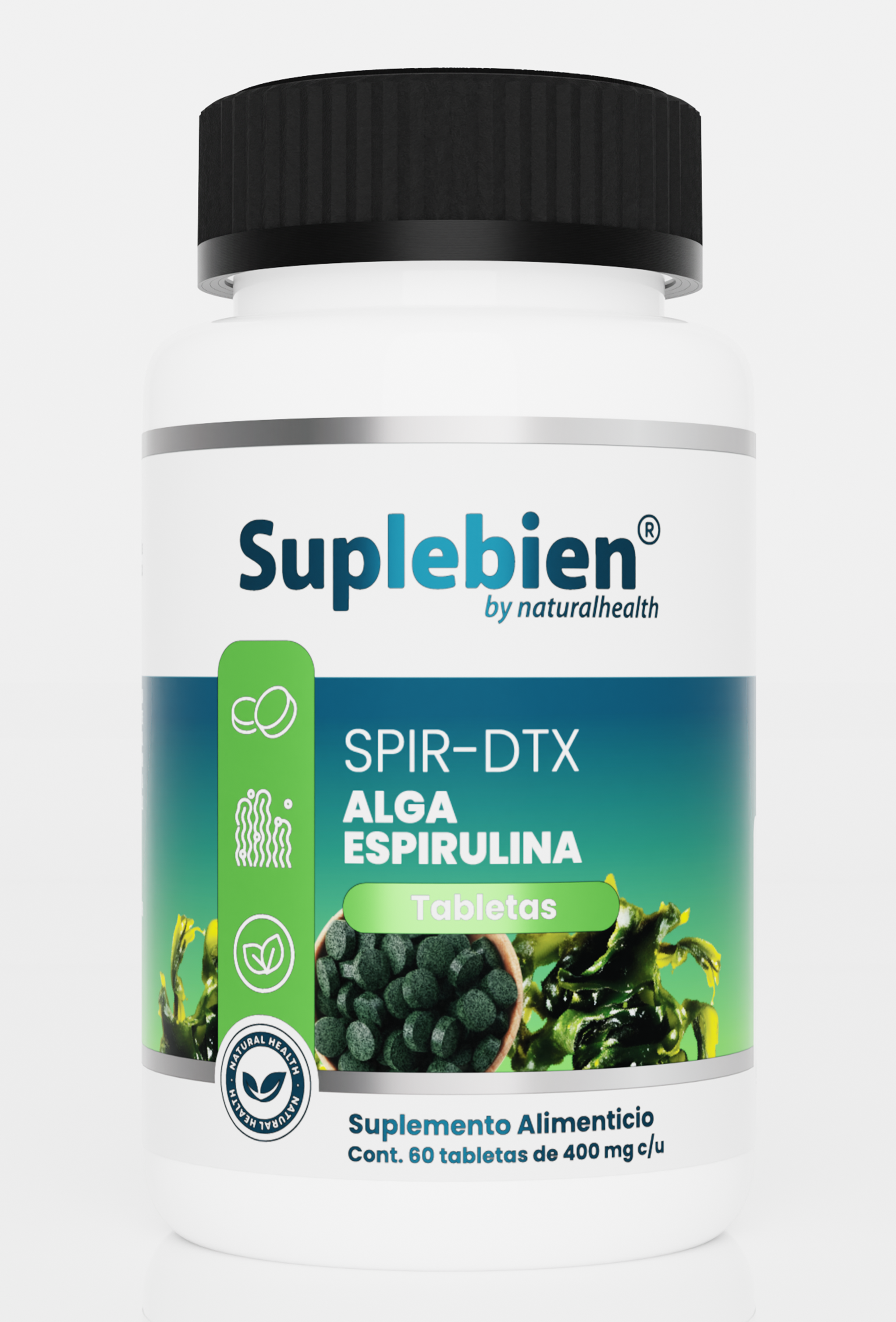 SUPLEBIEN. SPIR-DTX Alga Espirulina 60 tabletas de 400 mg c/u