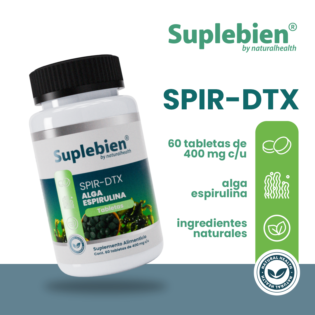 SUPLEBIEN. SPIR-DTX Alga Espirulina 60 tabletas de 400 mg c/u