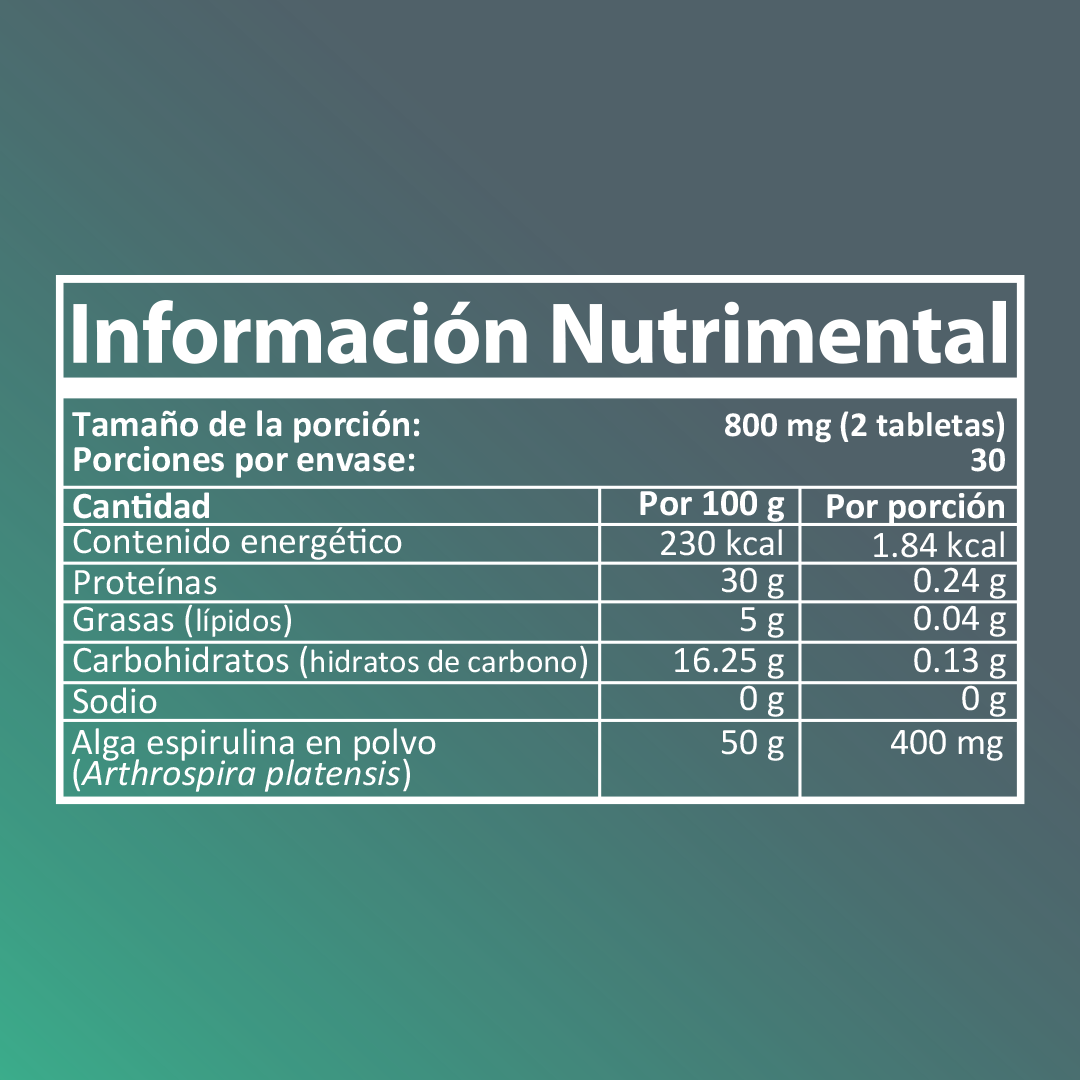 SUPLEBIEN. SPIR-DTX Alga Espirulina 60 tabletas de 400 mg c/u