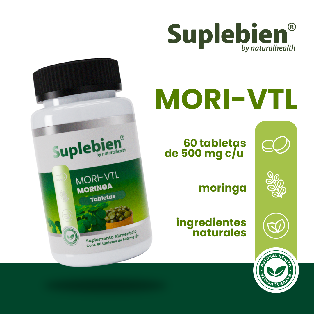 SUPLEBIEN MORI-VTL Tabletas Moringa. Frasco con 60 Tabletas de 500 mg c/u