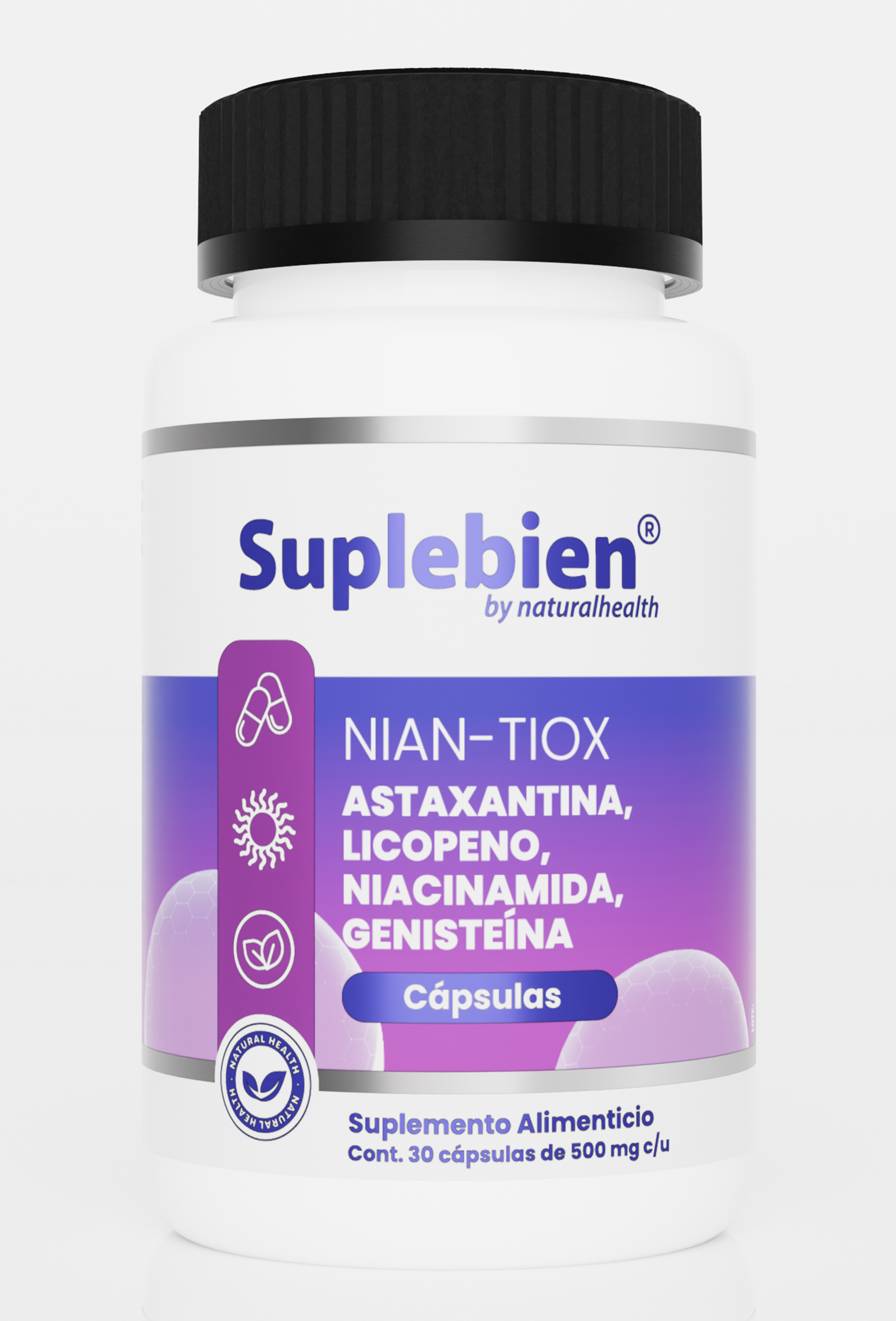 SUPLEBIEN. NIAN-TIOX Astaxantina, Licopeno, Niacinamida, Genisteína 30 cápsulas de 500 mg c/u
