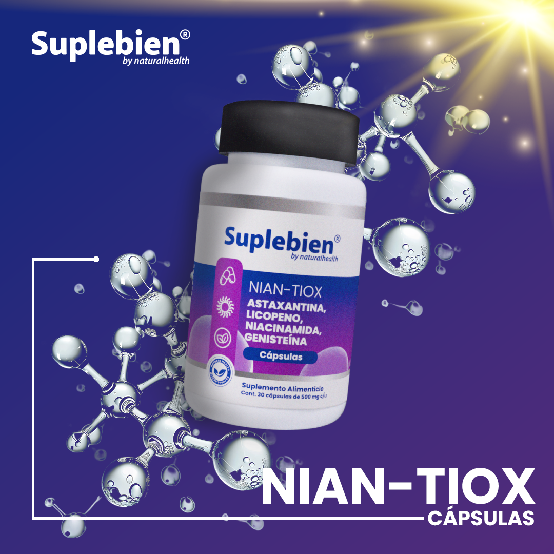 SUPLEBIEN. NIAN-TIOX Astaxantina, Licopeno, Niacinamida, Genisteína 30 cápsulas de 500 mg c/u