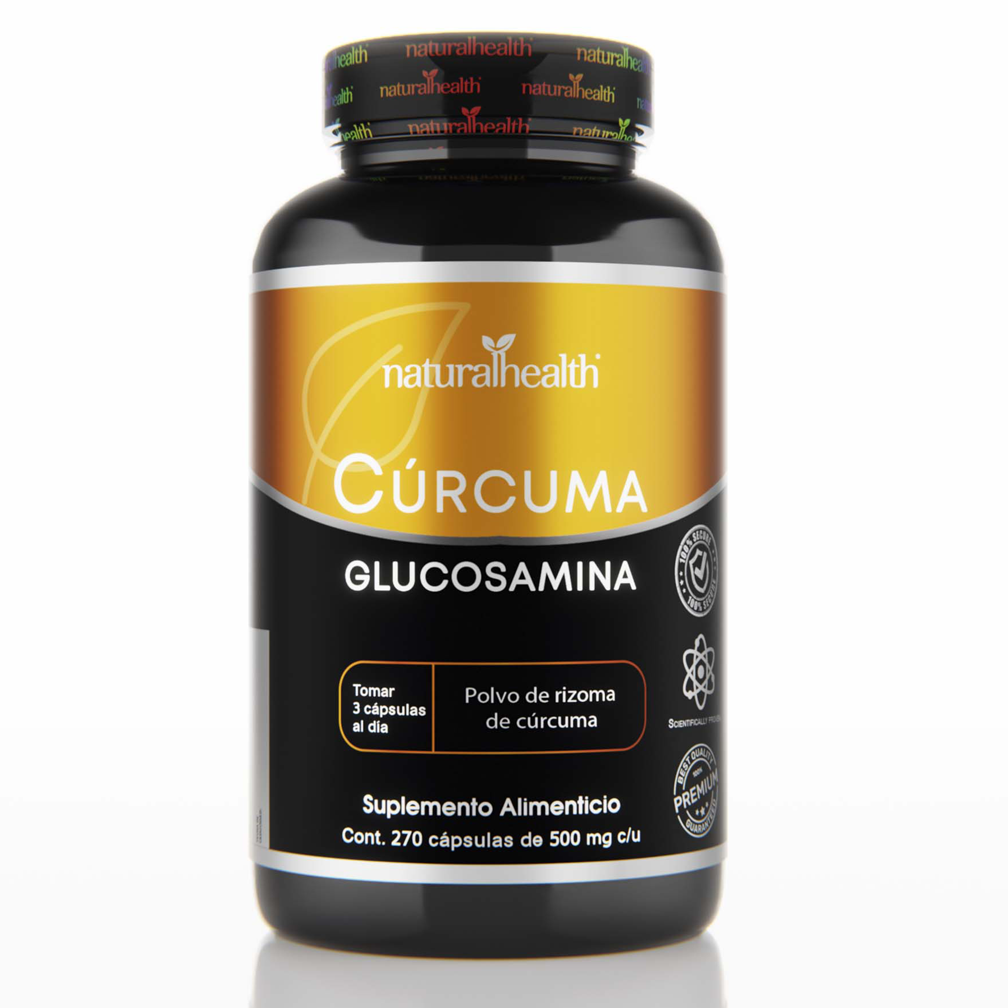 Cúrcuma + Glucosamina | 270 cápsulas | Polvo de rizoma de Cúrcuma Natural