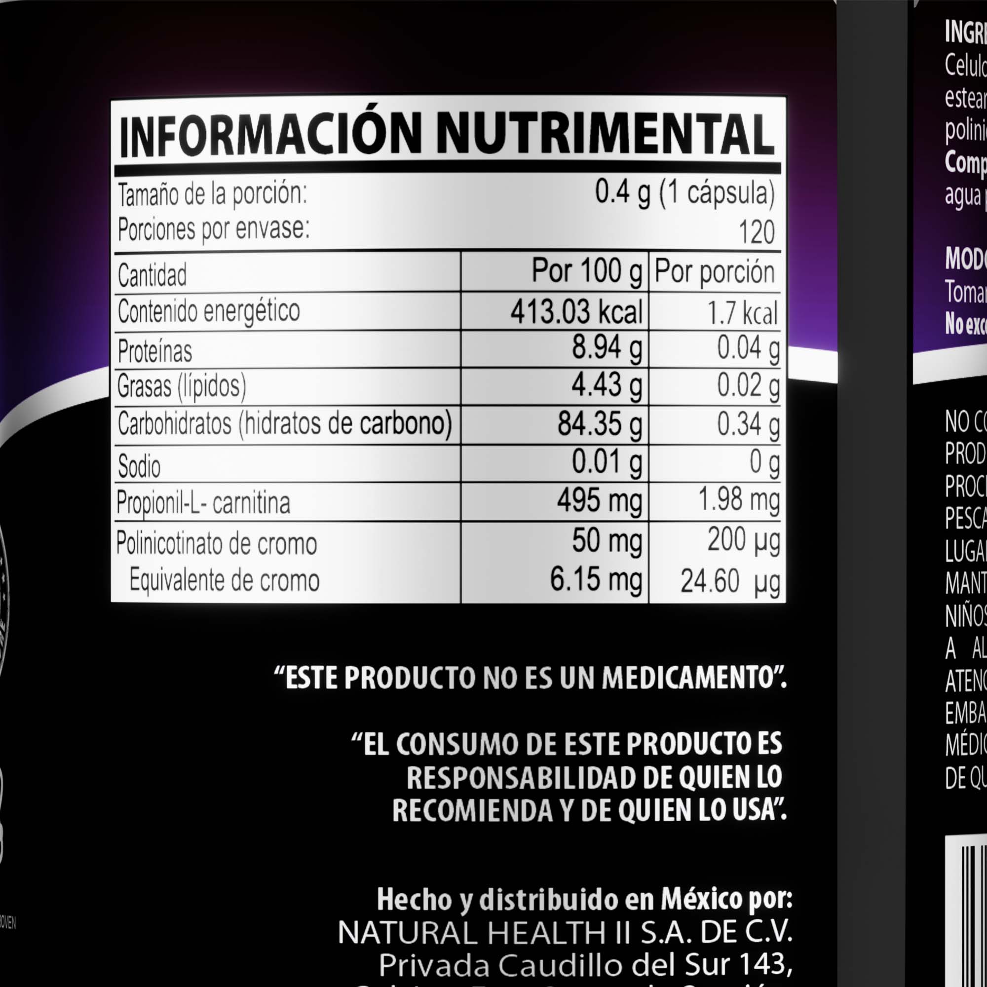 Chromium 400 | L-Carnitina y Policotinato de Cromo | 120 cápsulas