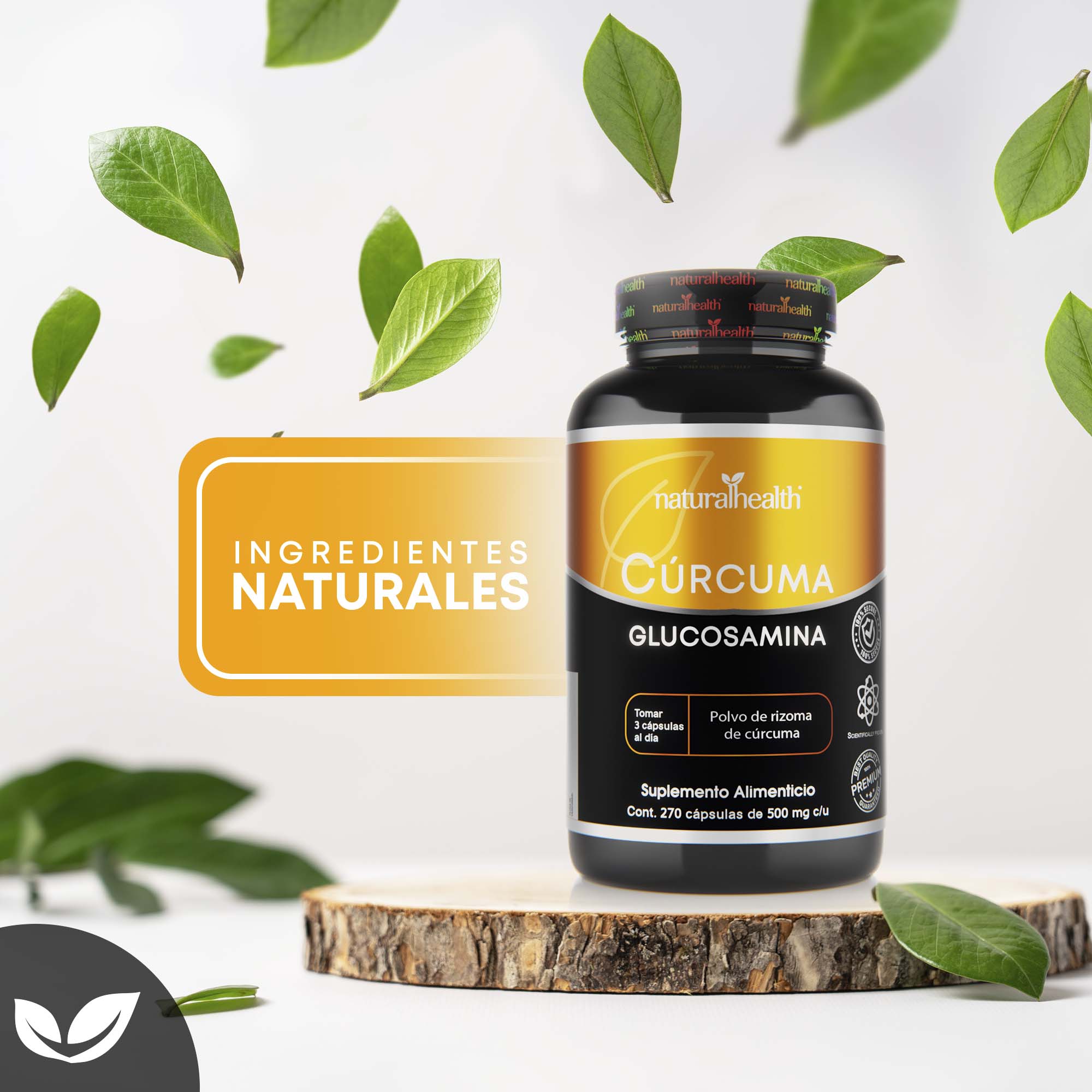 Cúrcuma + Glucosamina | 270 cápsulas | Polvo de rizoma de Cúrcuma Natural