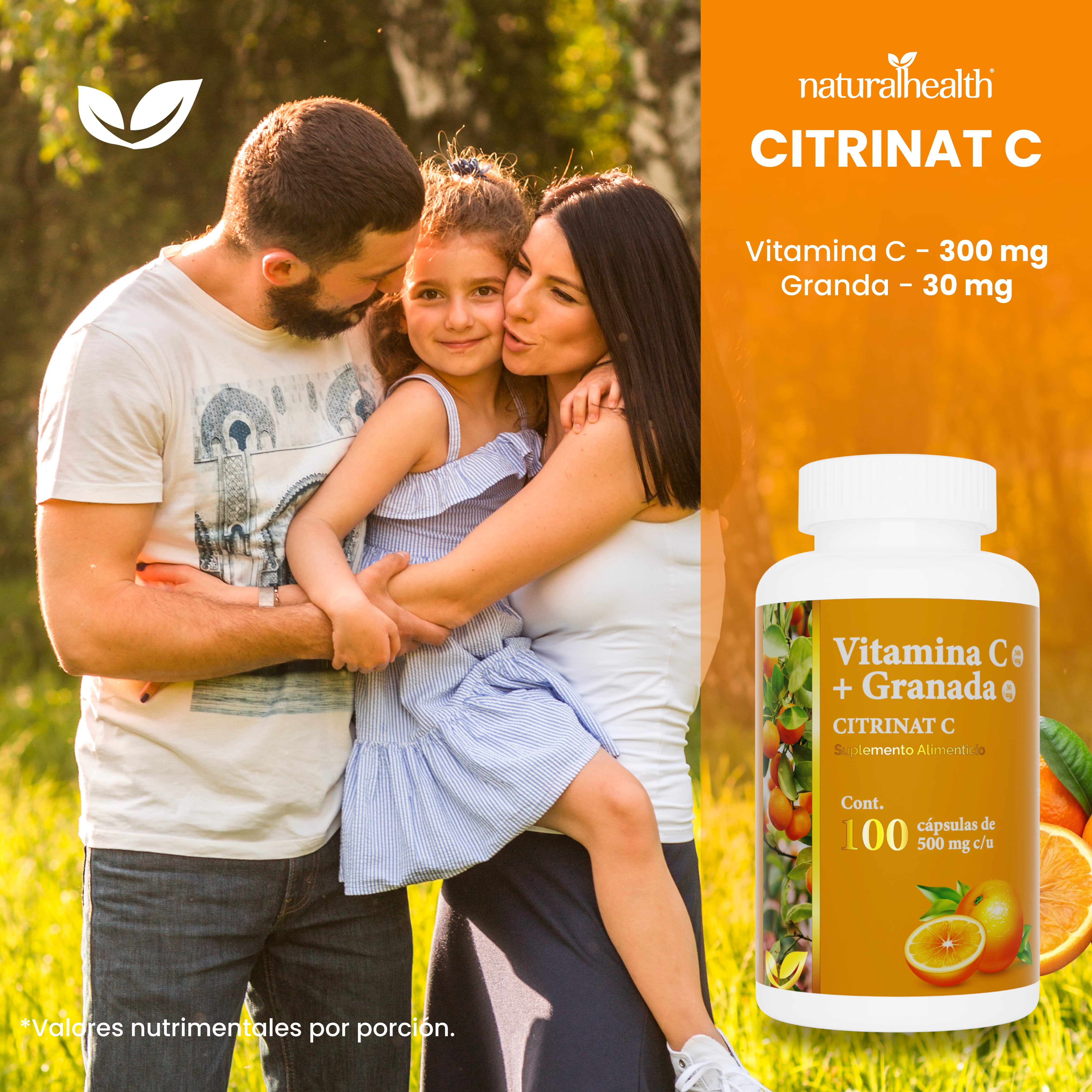 Natural Health Vitamina C + Granada 100 cápsulas de 500 mg c/u