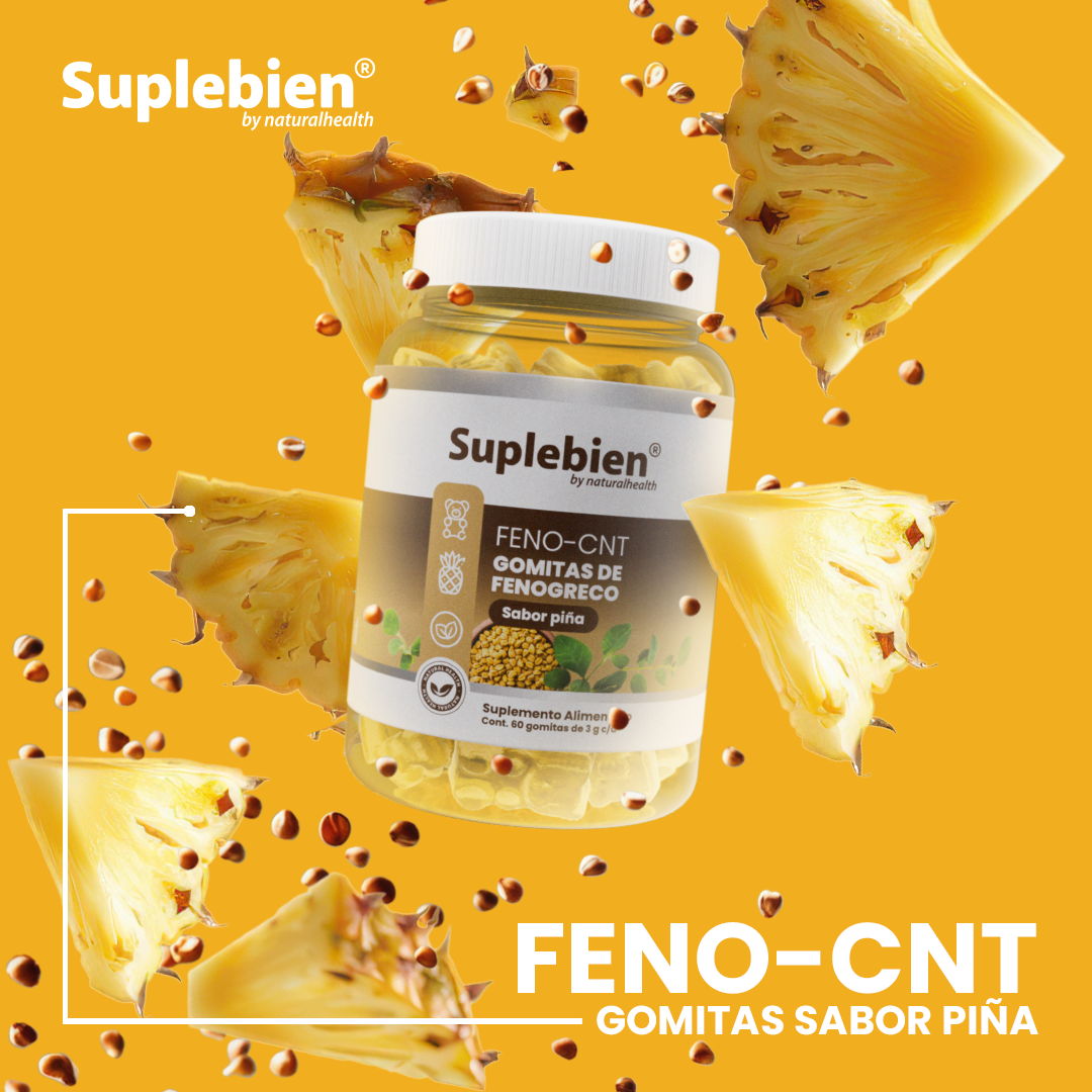 SUPLEBIEN FENO-CNT. Gomitas de Fenogreco Sabor Piña. 60 gomitas de 3 g c/u.