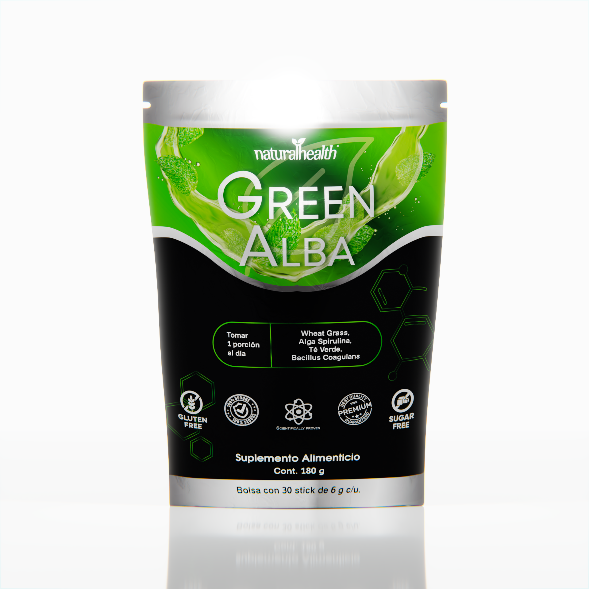 Green Alba | Mezcla de greens + Lactobacilos, Alga Espirulina, Clorofila y Vitamina D3