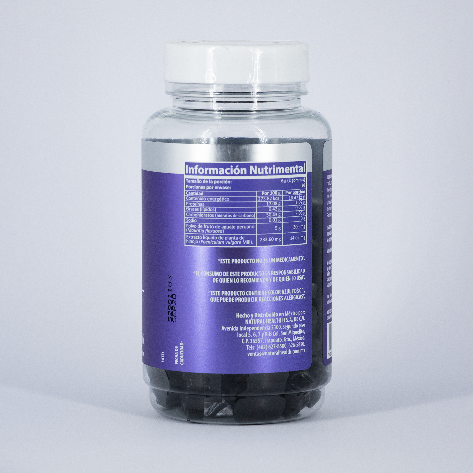 Aguaje Peruano Gomitas | Sin Azúcar, Sin Gluten, Sin GMO | Enriquecidas con Hinojo. Sabor blueberry 60 gomitas