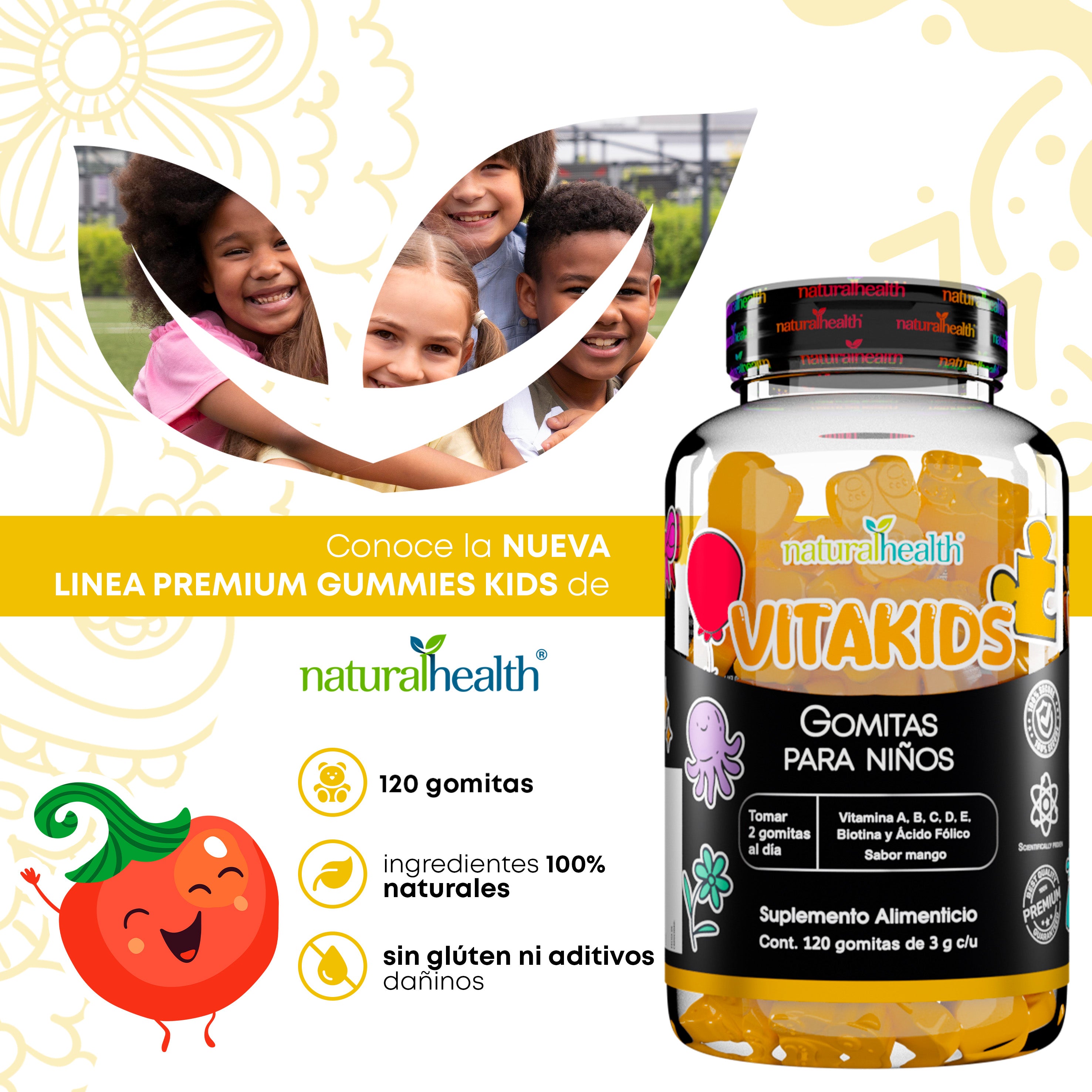 Línea KIDS: Vitakids | Vitamina A, B, C, D, E, Biotina y Ácido Fólico