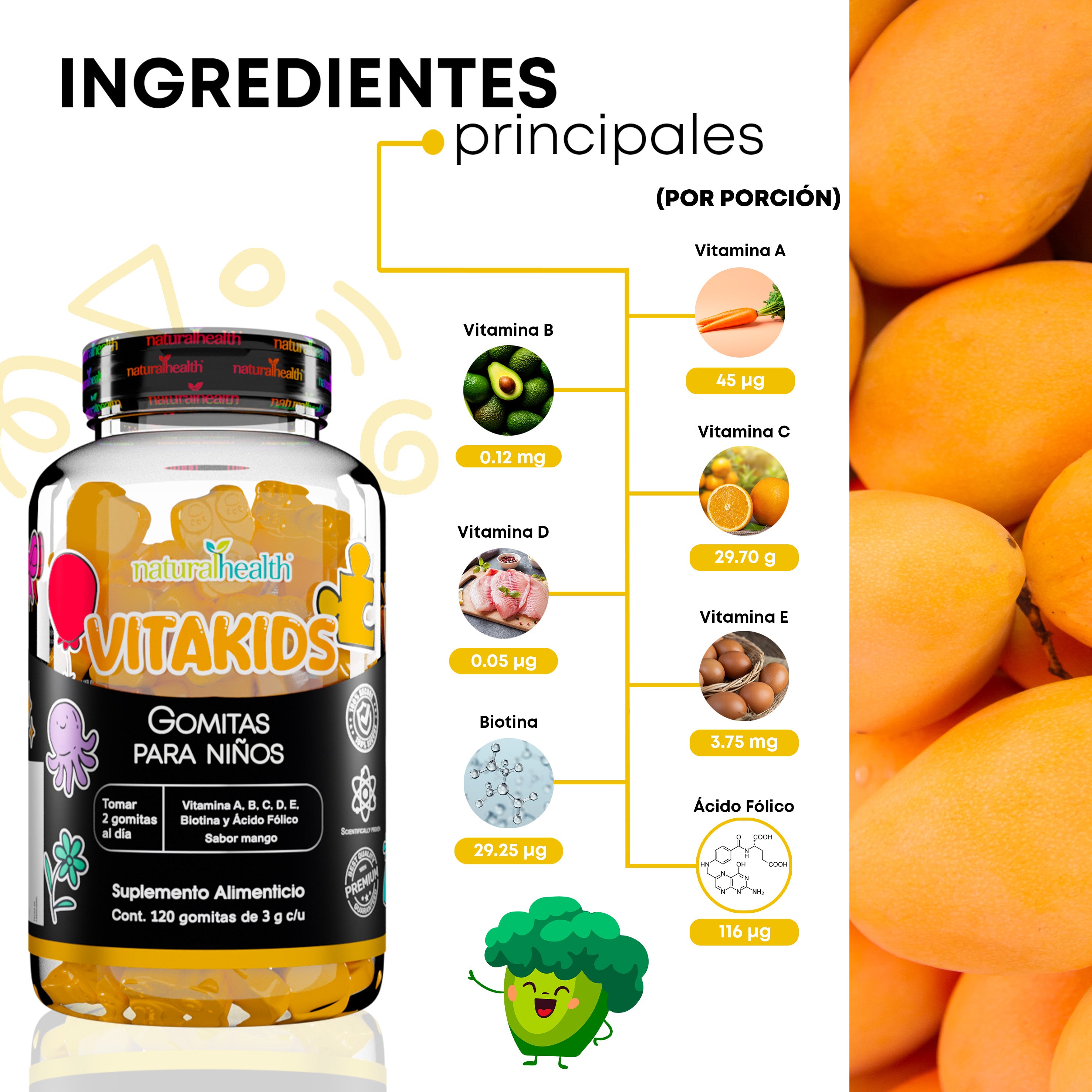 Línea KIDS: Vitakids | Vitamina A, B, C, D, E, Biotina y Ácido Fólico